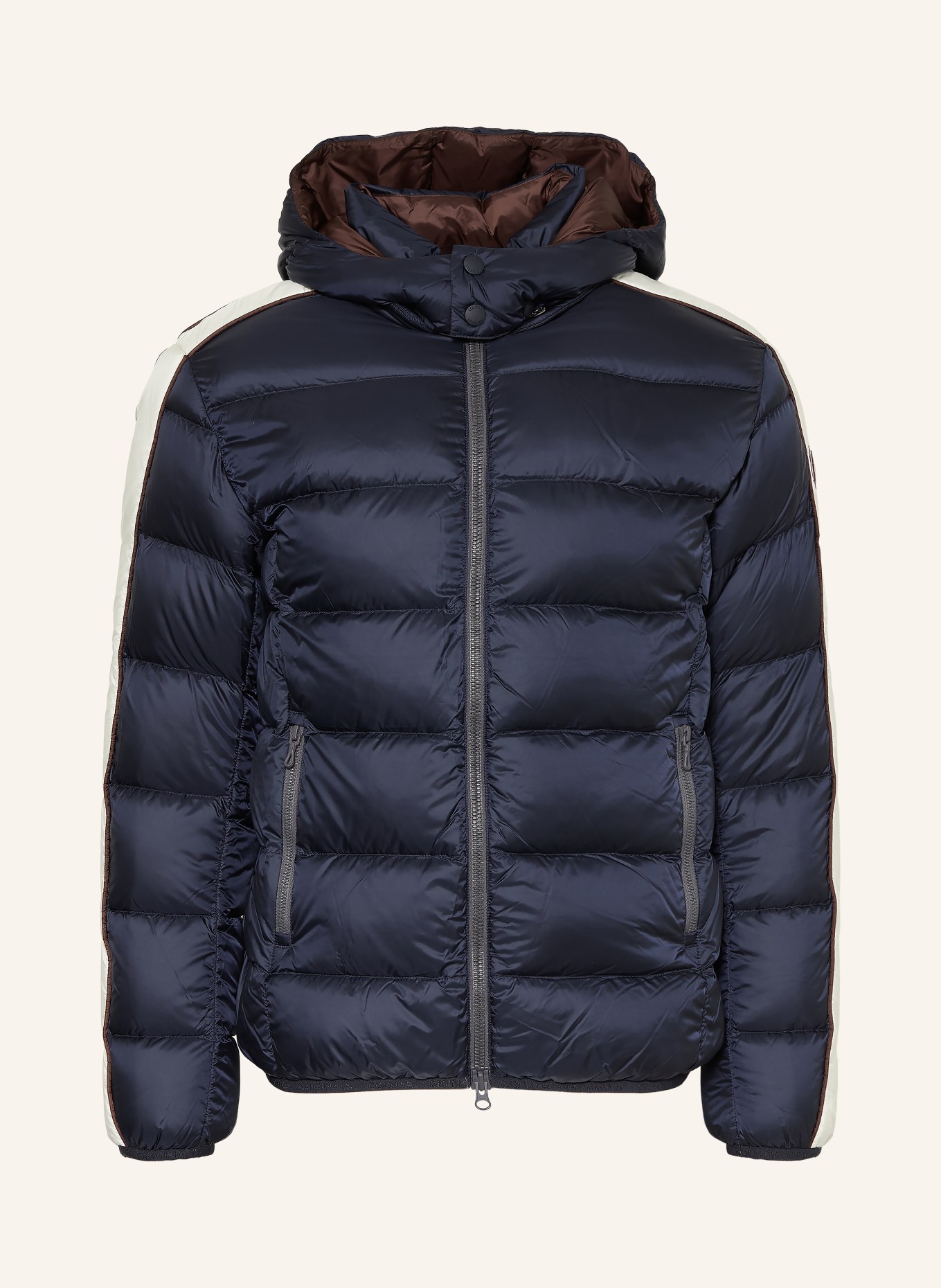 COLMAR Daunenjacke mit abnehmbarer Kapuze: DUNKELBLAU / ECRU / DUNKELROT