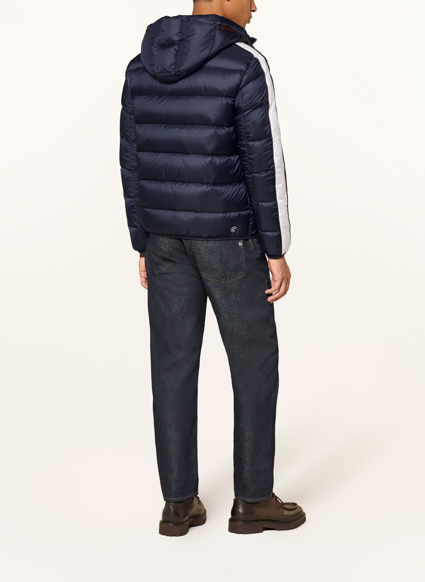 COLMAR Daunenjacke mit abnehmbarer Kapuze: DUNKELBLAU / ECRU / DUNKELROT