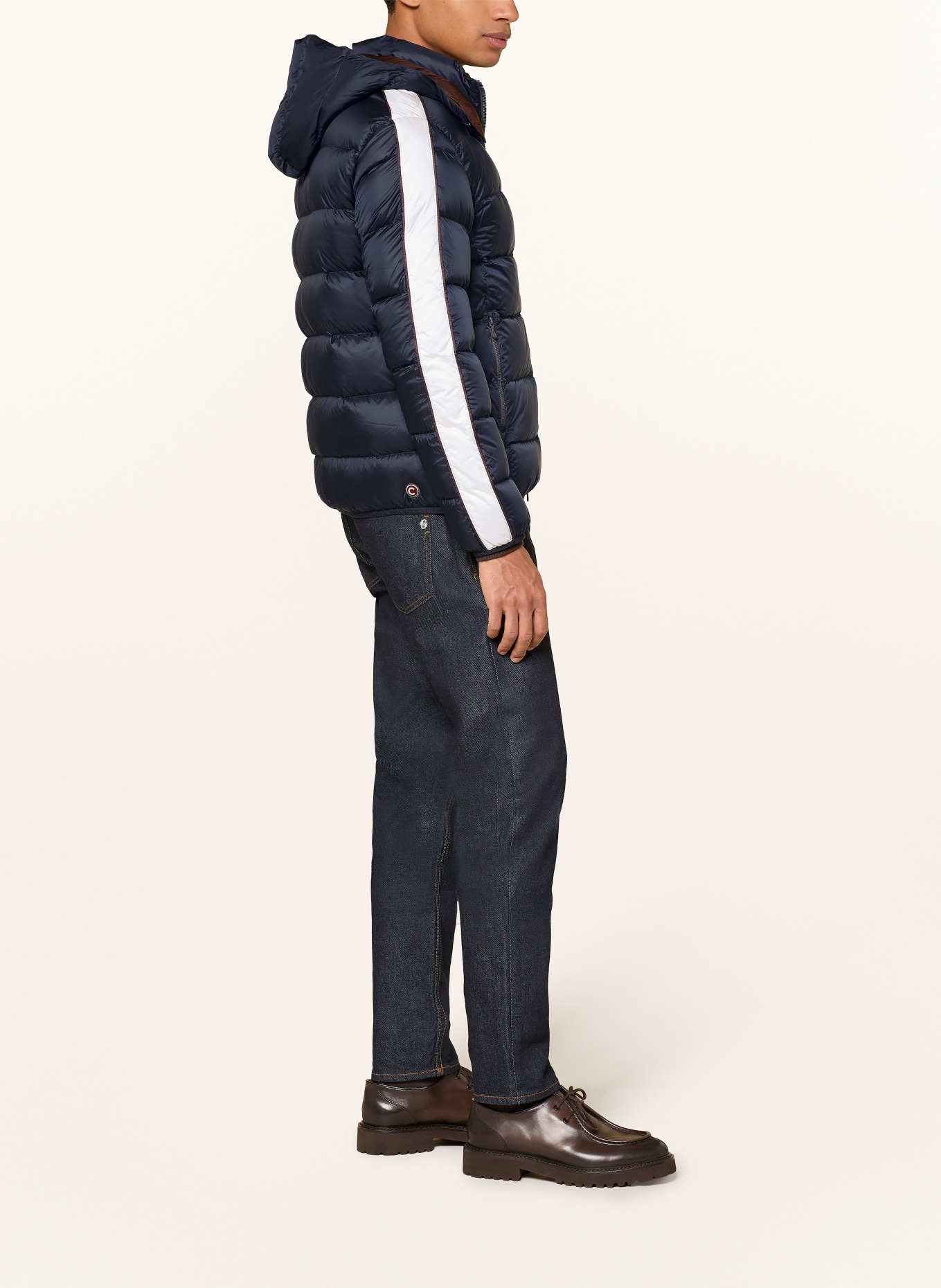 COLMAR Daunenjacke mit abnehmbarer Kapuze: DUNKELBLAU / ECRU / DUNKELROT