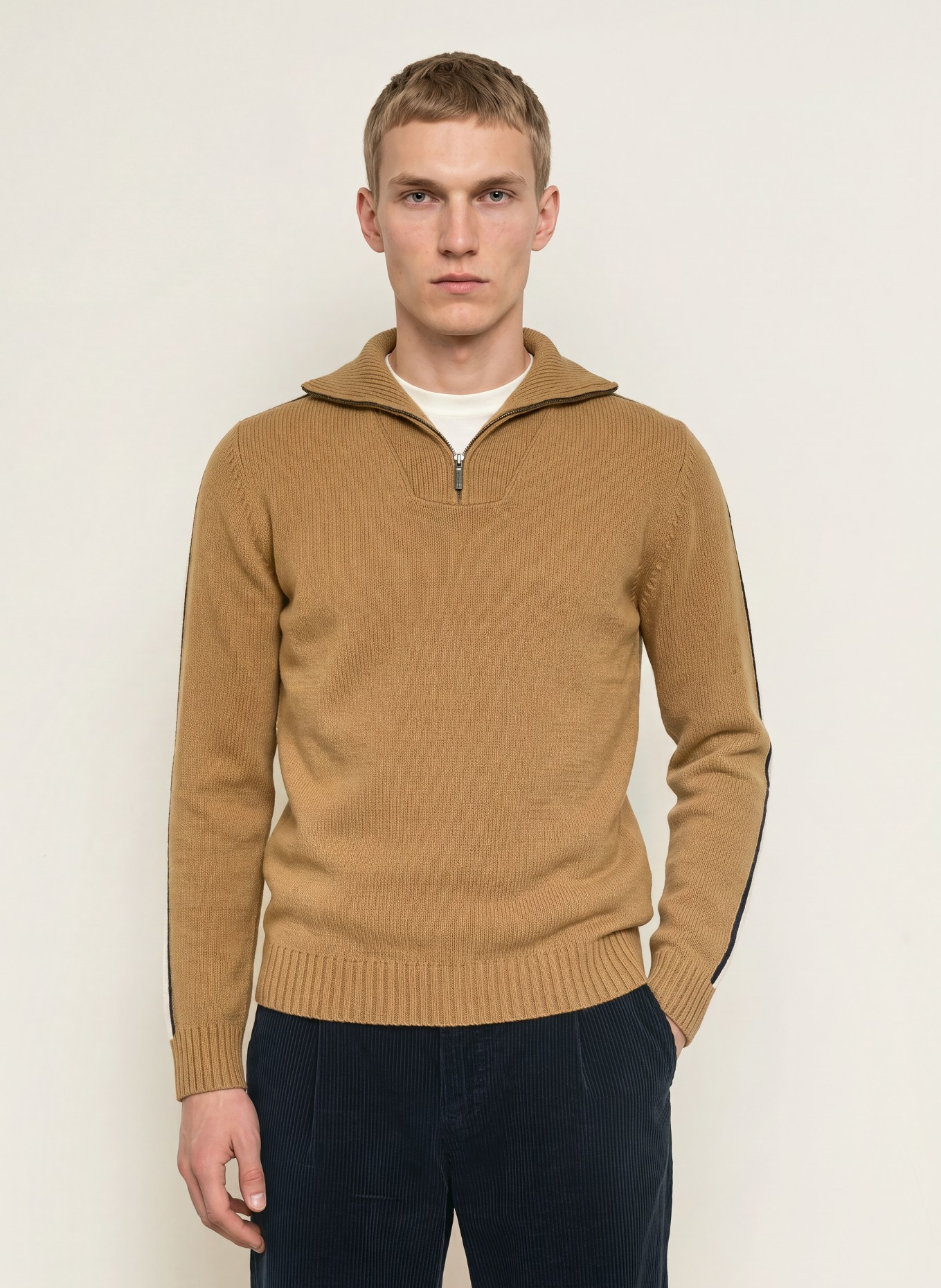 COLMAR Half-zip sweater: CAMEL / WHITE / BLACK