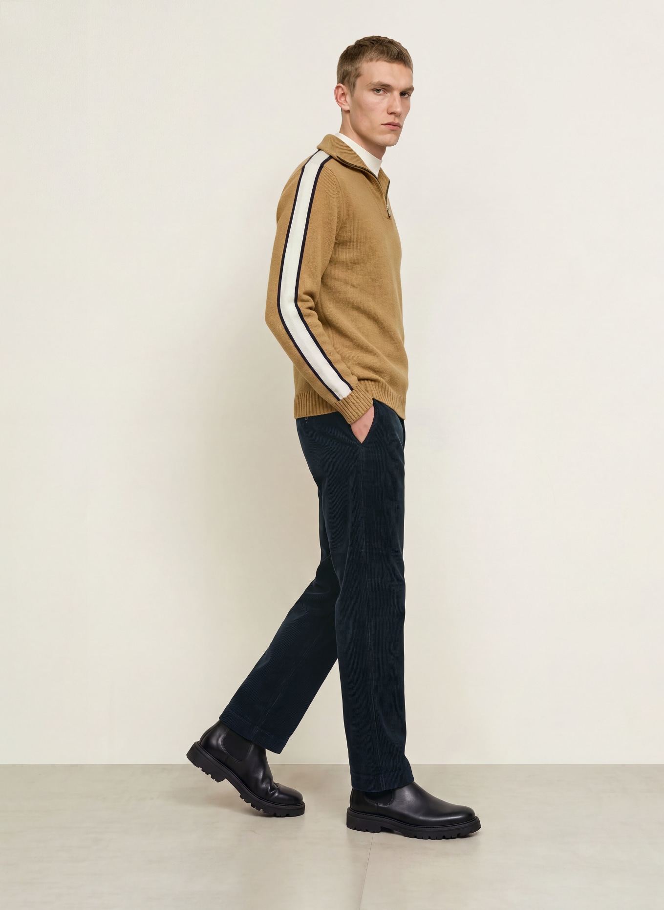 COLMAR Half-zip sweater: CAMEL / WHITE / BLACK