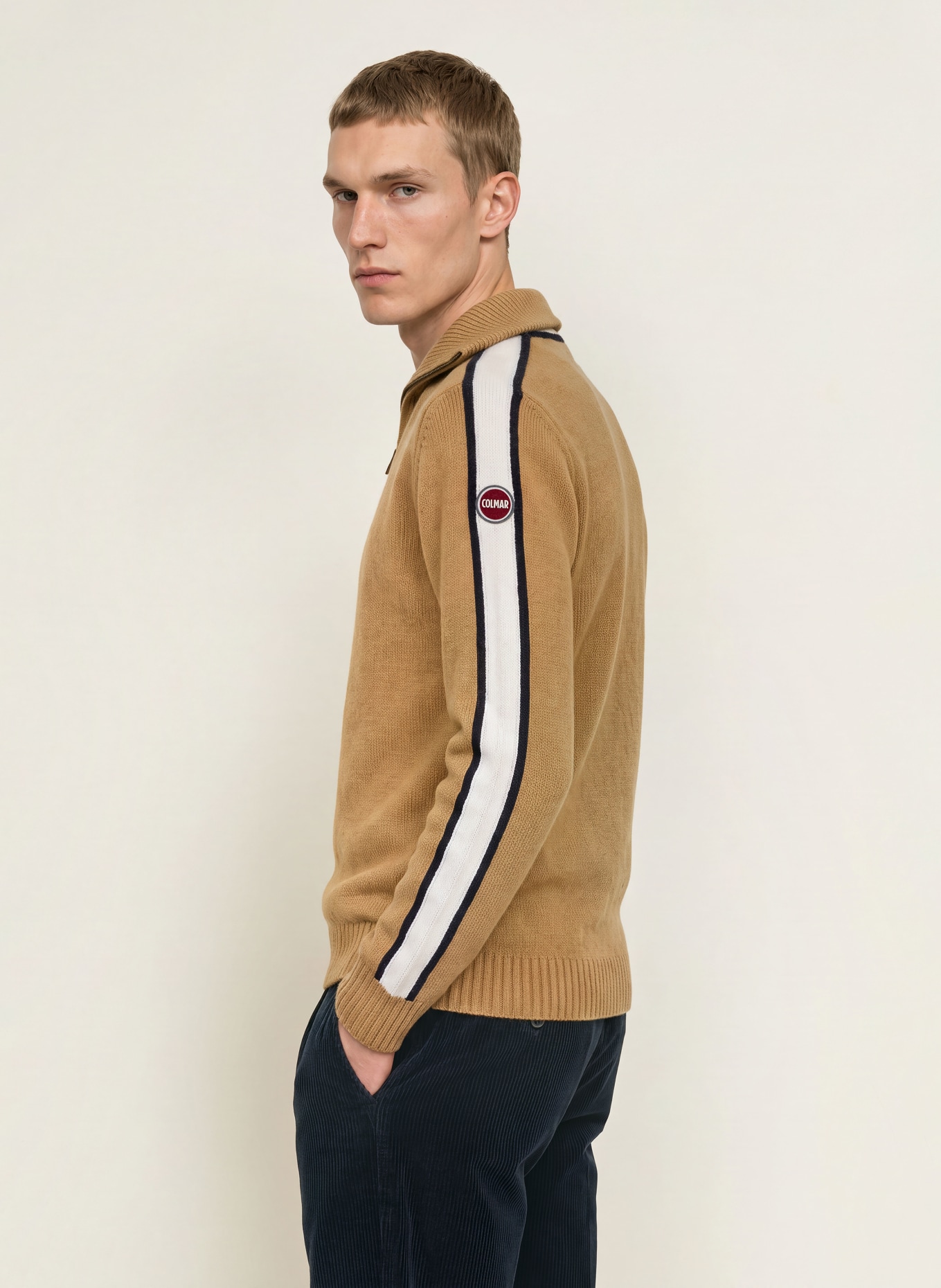 COLMAR Half-zip sweater: CAMEL / WHITE / BLACK