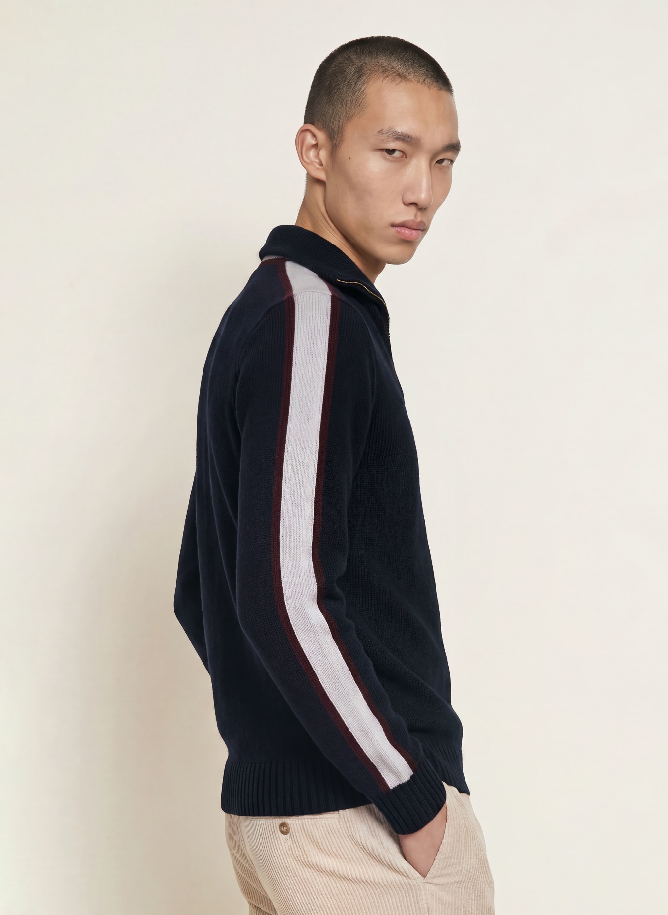 COLMAR Half-zip sweater: DARK BLUE / DARK RED / WHITE