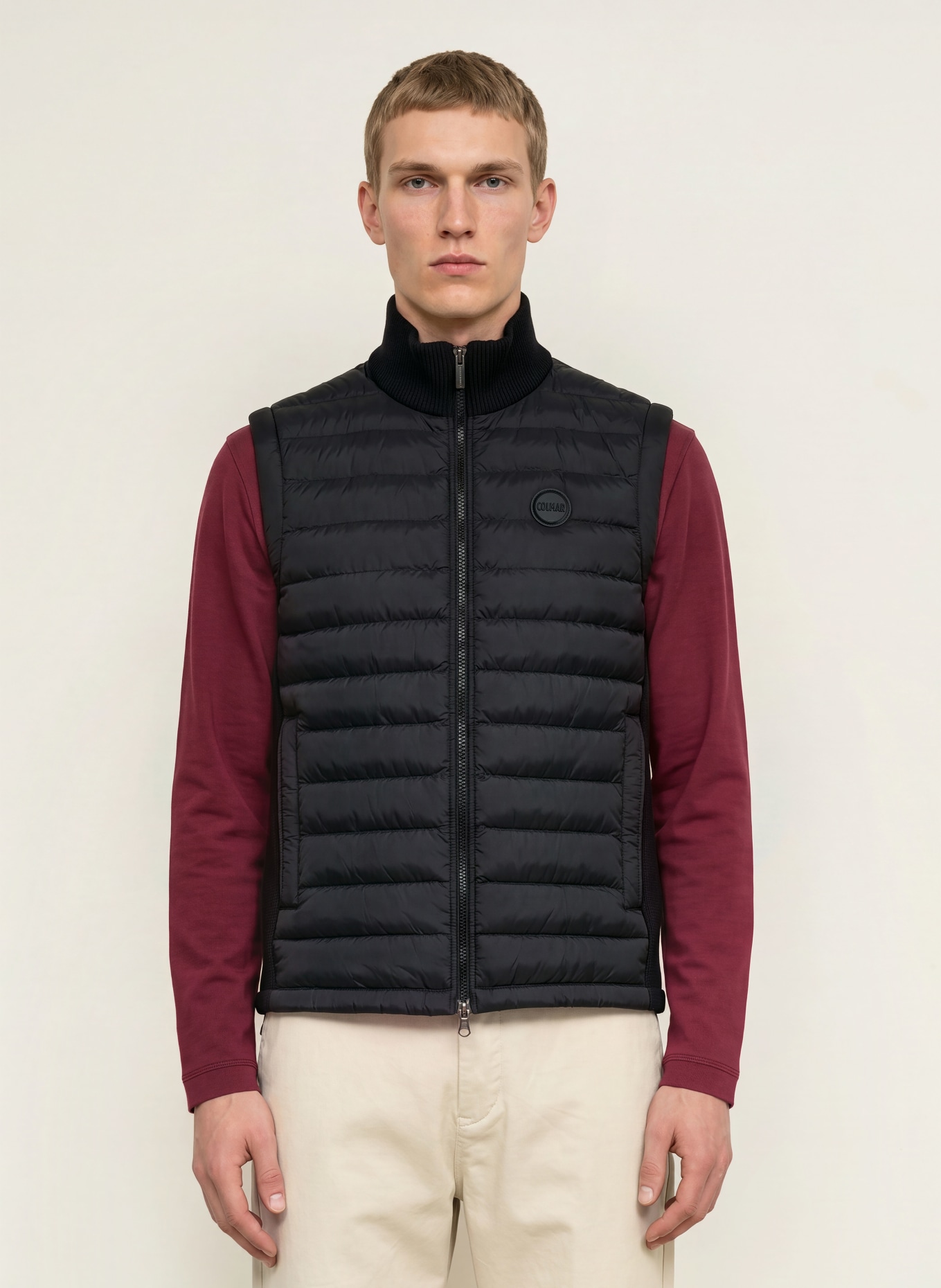COLMAR Quilted vest in a mix of materials: BLACK