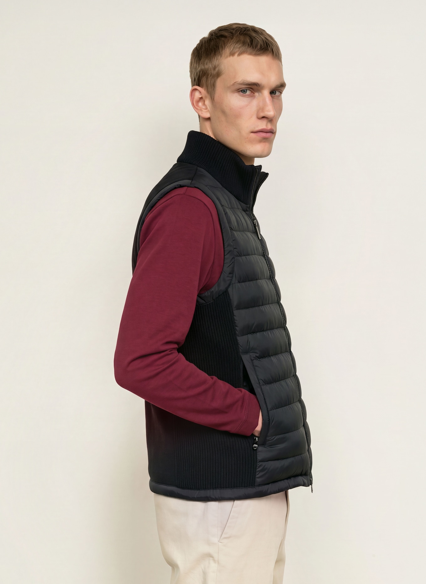 COLMAR Quilted vest in a mix of materials: BLACK