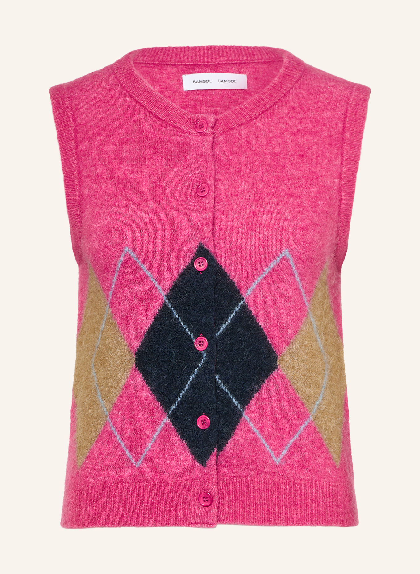 SAMSØE SAMSØE Gebreid vest SANOURA met alpaca en merinowol: ROZE / BEIGE / DONKERBLAUW