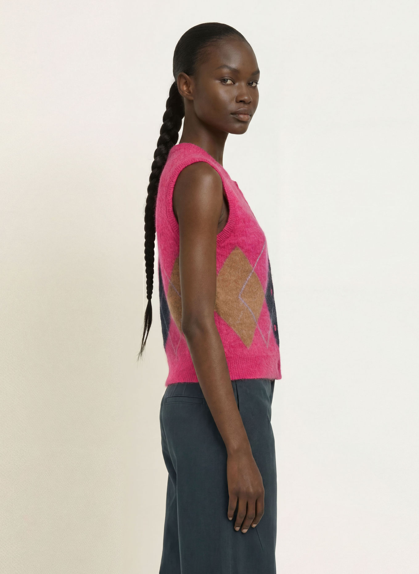 SAMSØE SAMSØE Gebreid vest SANOURA met alpaca en merinowol: ROZE / BEIGE / DONKERBLAUW