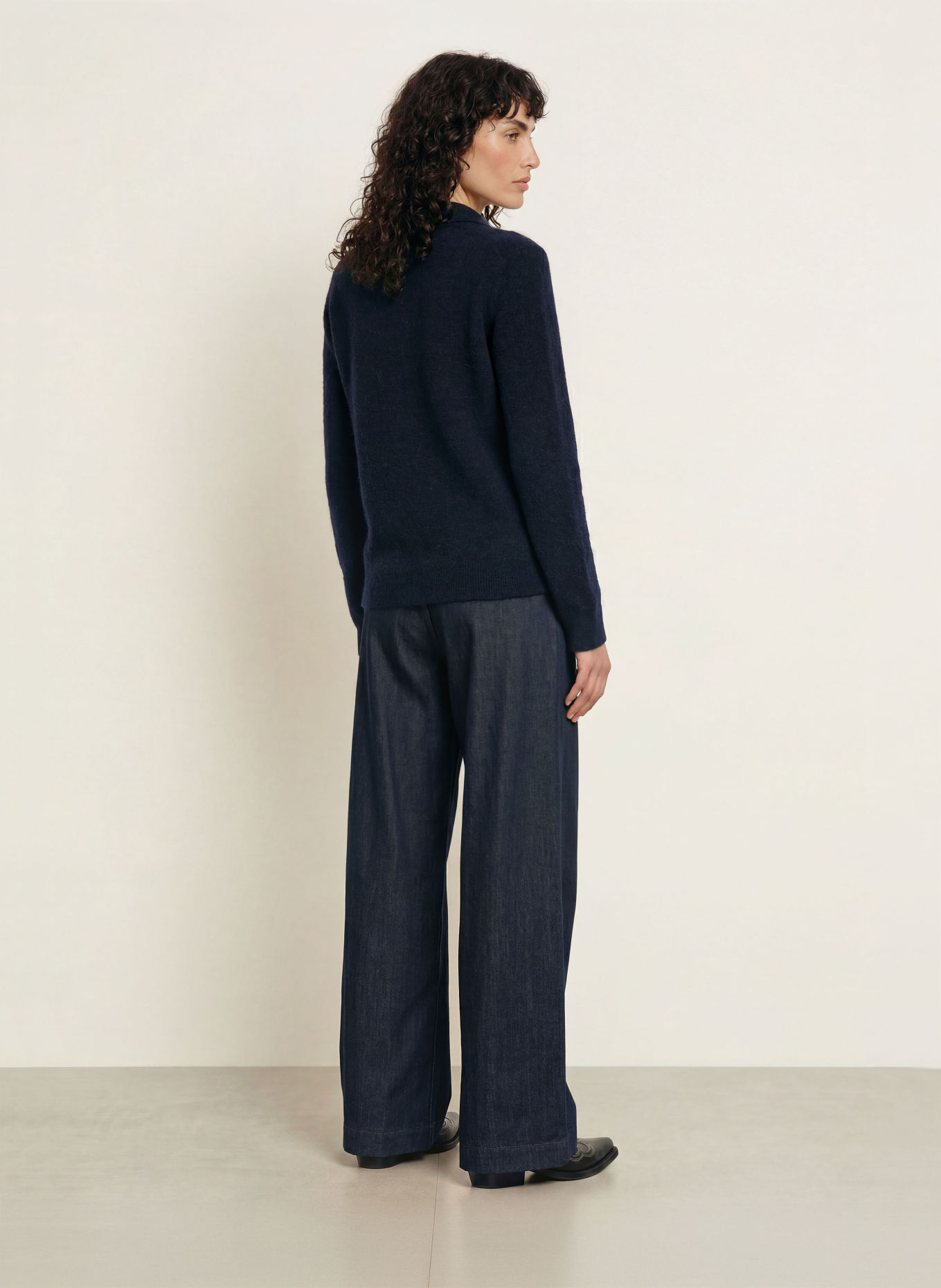 SAMSØE SAMSØE Gebreid poloshirt SANOURA met alpaca en merinowol: DONKERBLAUW