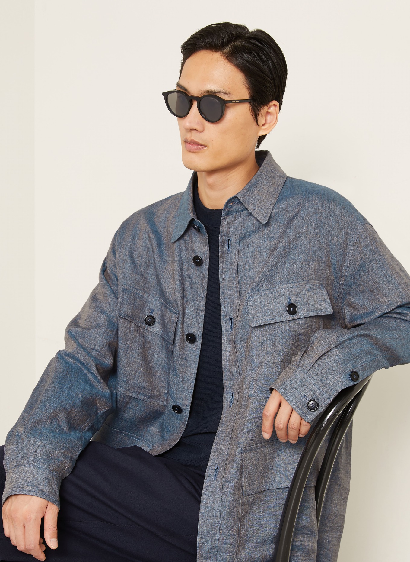 GIORGIO ARMANI Overjacket van linnen: BLAUWGRIJS