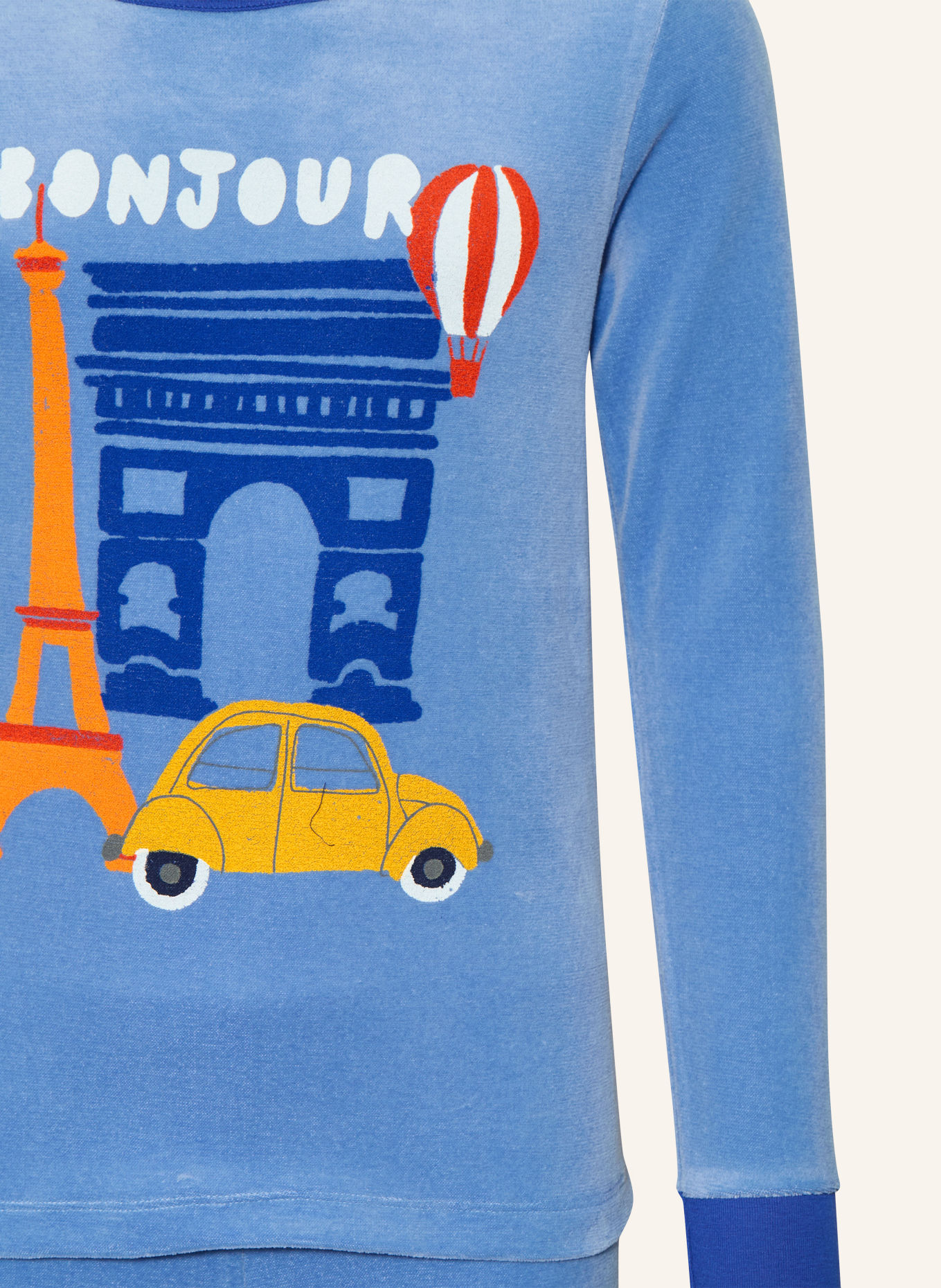 PETIT BATEAU Pyjama van velours: LICHTBLAUW / ORANJE / BLAUW