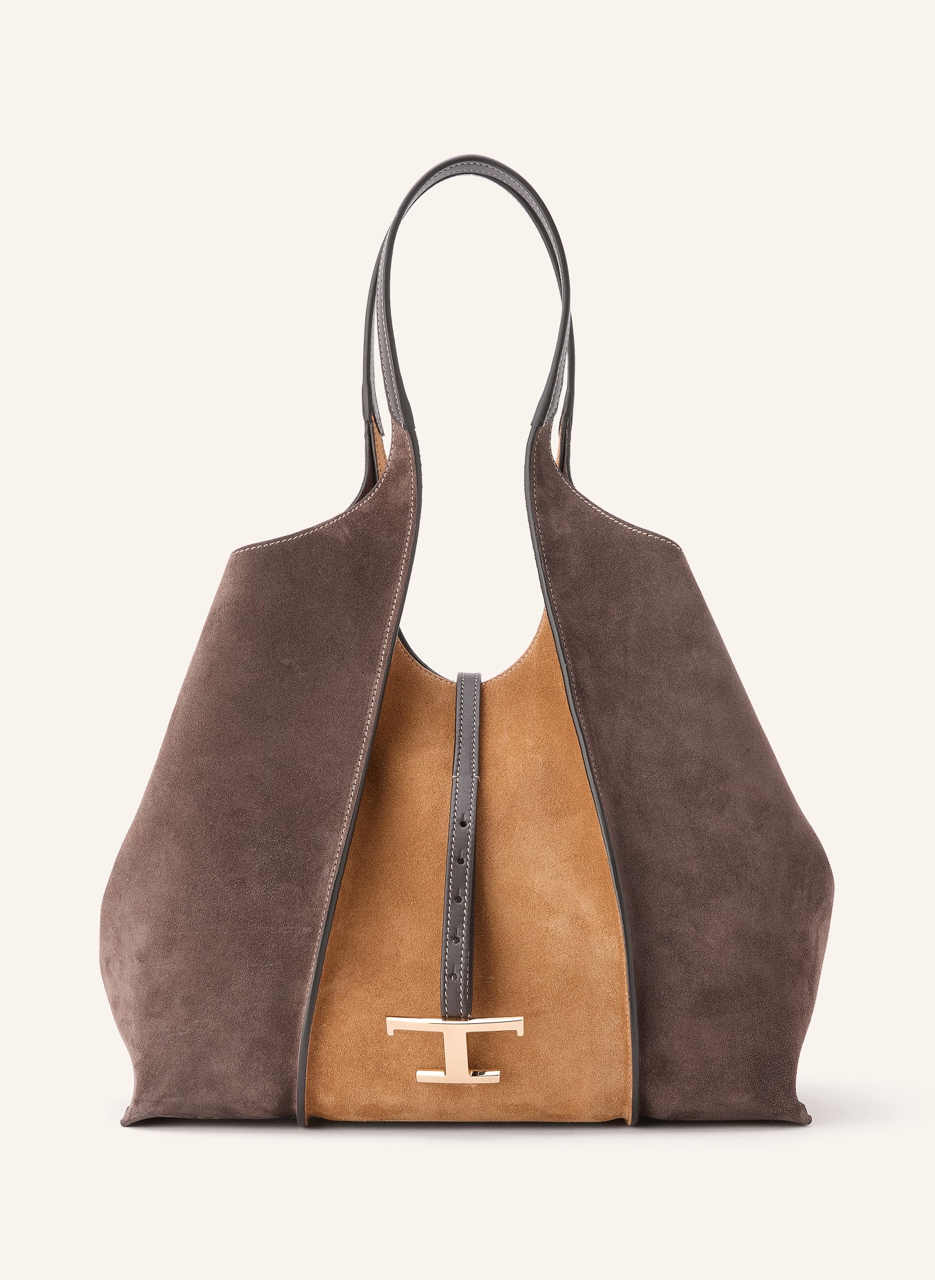 TOD'S Shopper T TIMELESS mit Pouch: DUNKELBRAUN / CAMEL
