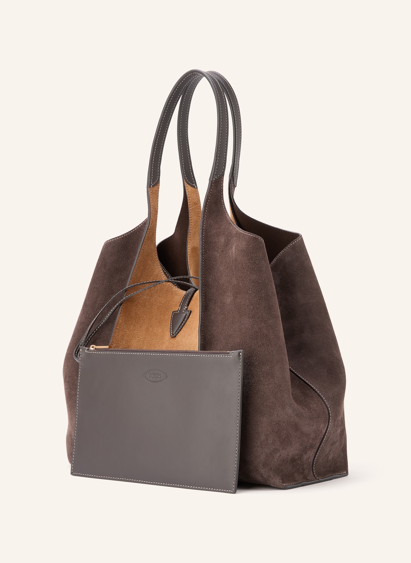 TOD'S Shopper T TIMELESS mit Pouch: DUNKELBRAUN / CAMEL