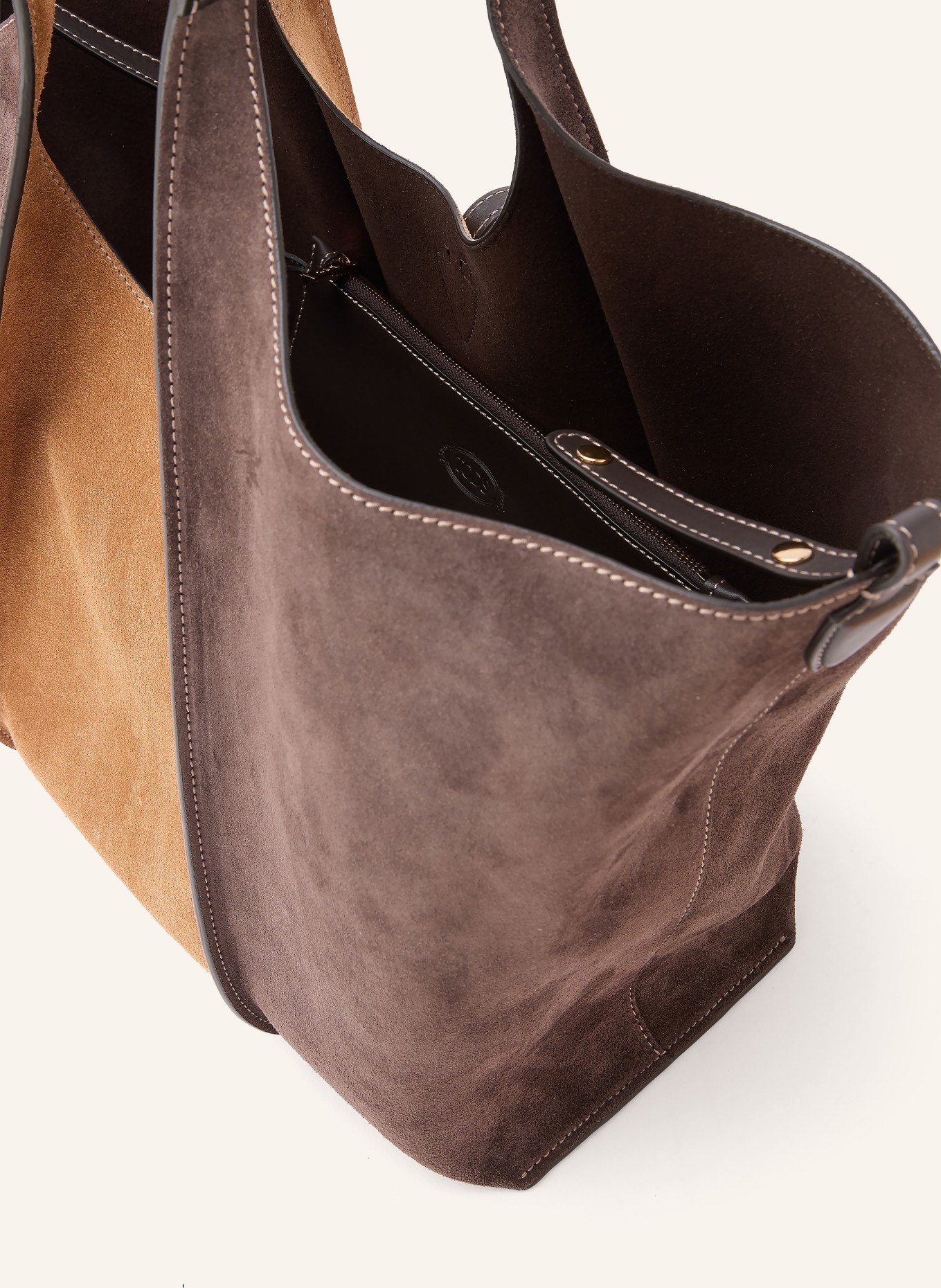 TOD'S Shopper T TIMELESS mit Pouch: DUNKELBRAUN / CAMEL