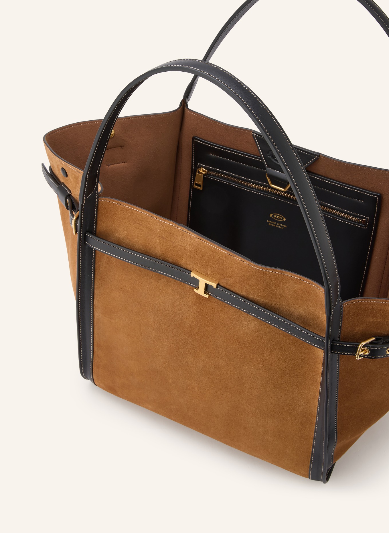 TOD'S Shoppers T SIGNATURE MEDIUM: COGNAC / ZWART