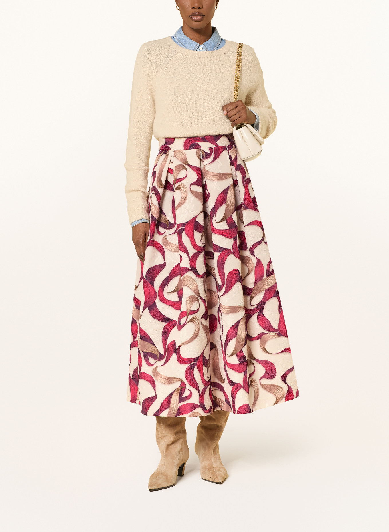 LUNATICA MILANO Rok: DONKERROOD / BEIGE / CRÈME