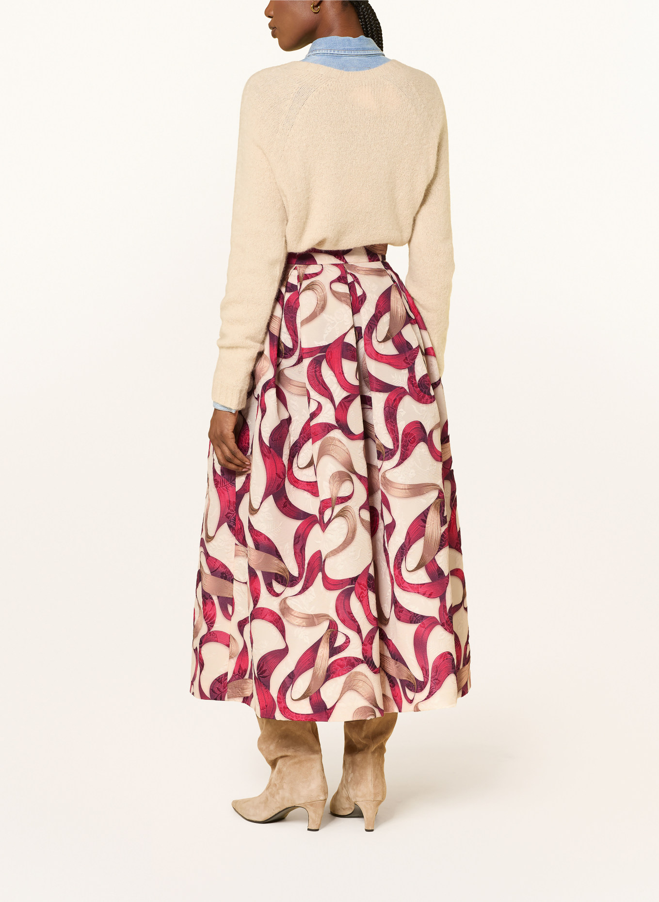 LUNATICA MILANO Rok: DONKERROOD / BEIGE / CRÈME