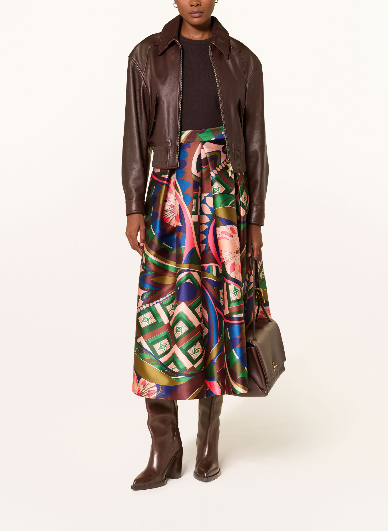 LUNATICA MILANO Satijnen rok: BRUIN / ROZE / BLAUW