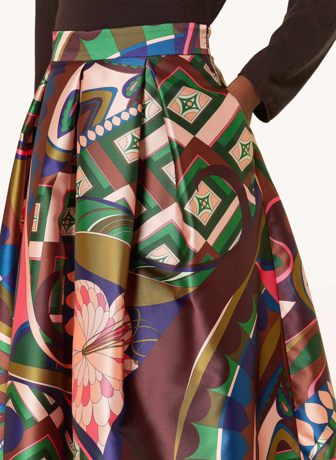 LUNATICA MILANO Satijnen rok: BRUIN / ROZE / BLAUW
