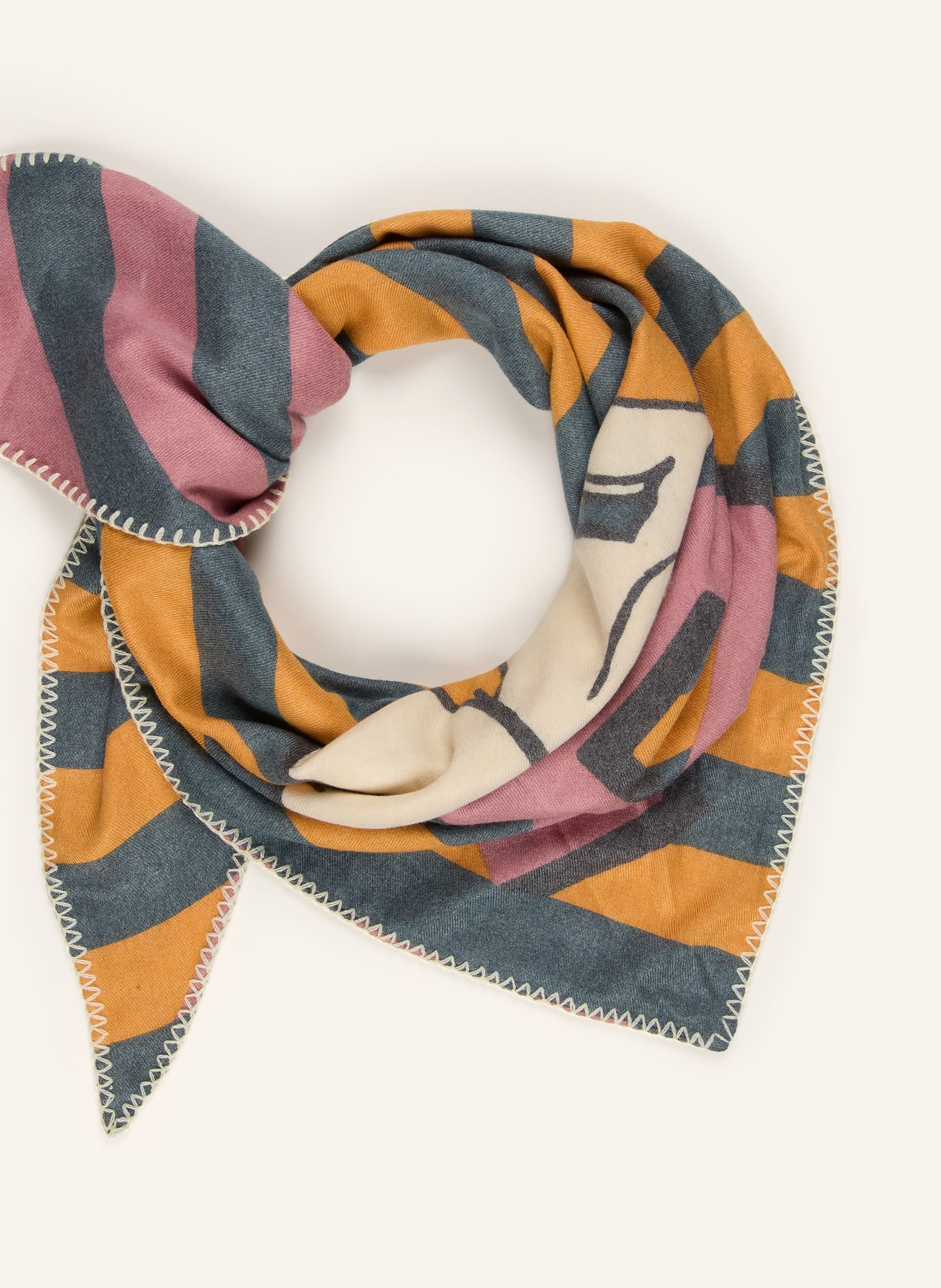 CODELLO Triangular scarf: PINK / DARK YELLOW / GREEN