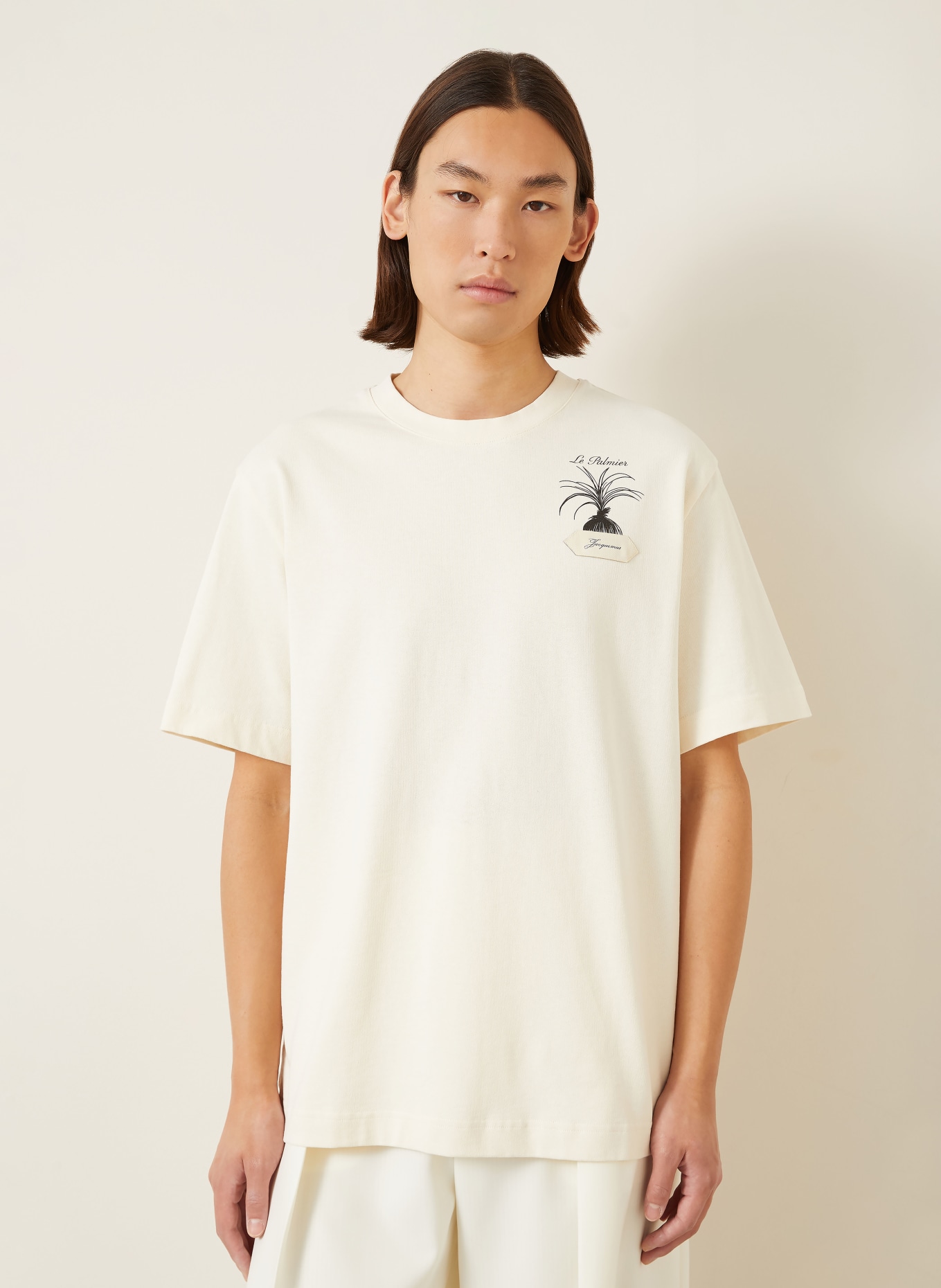 JACQUEMUS T-shirt LE TSHIRT PALMIER: CRÈME / MARRON FONCÉ