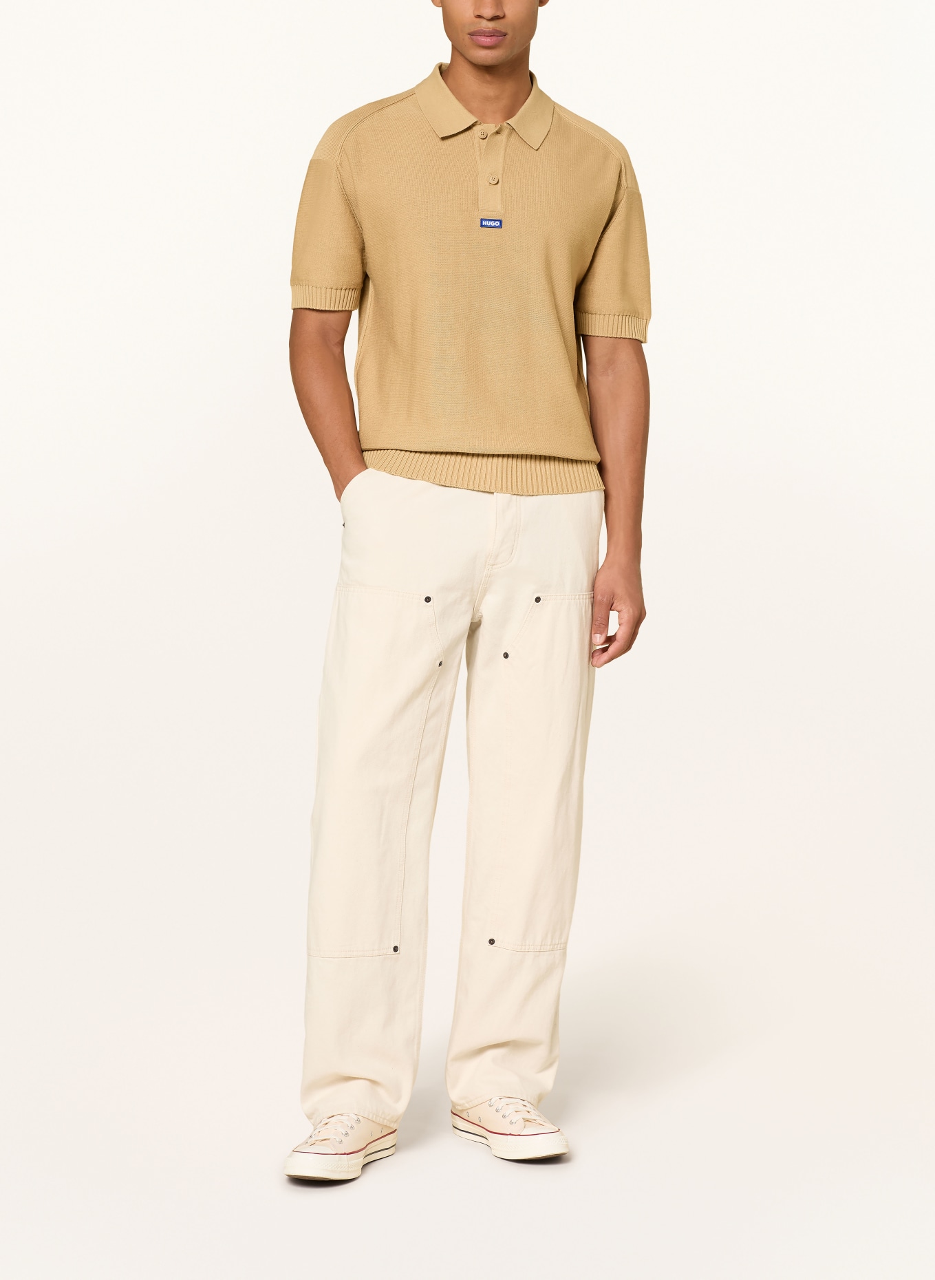HUGO Gebreid poloshirt SAN PAISLEY: CAMEL
