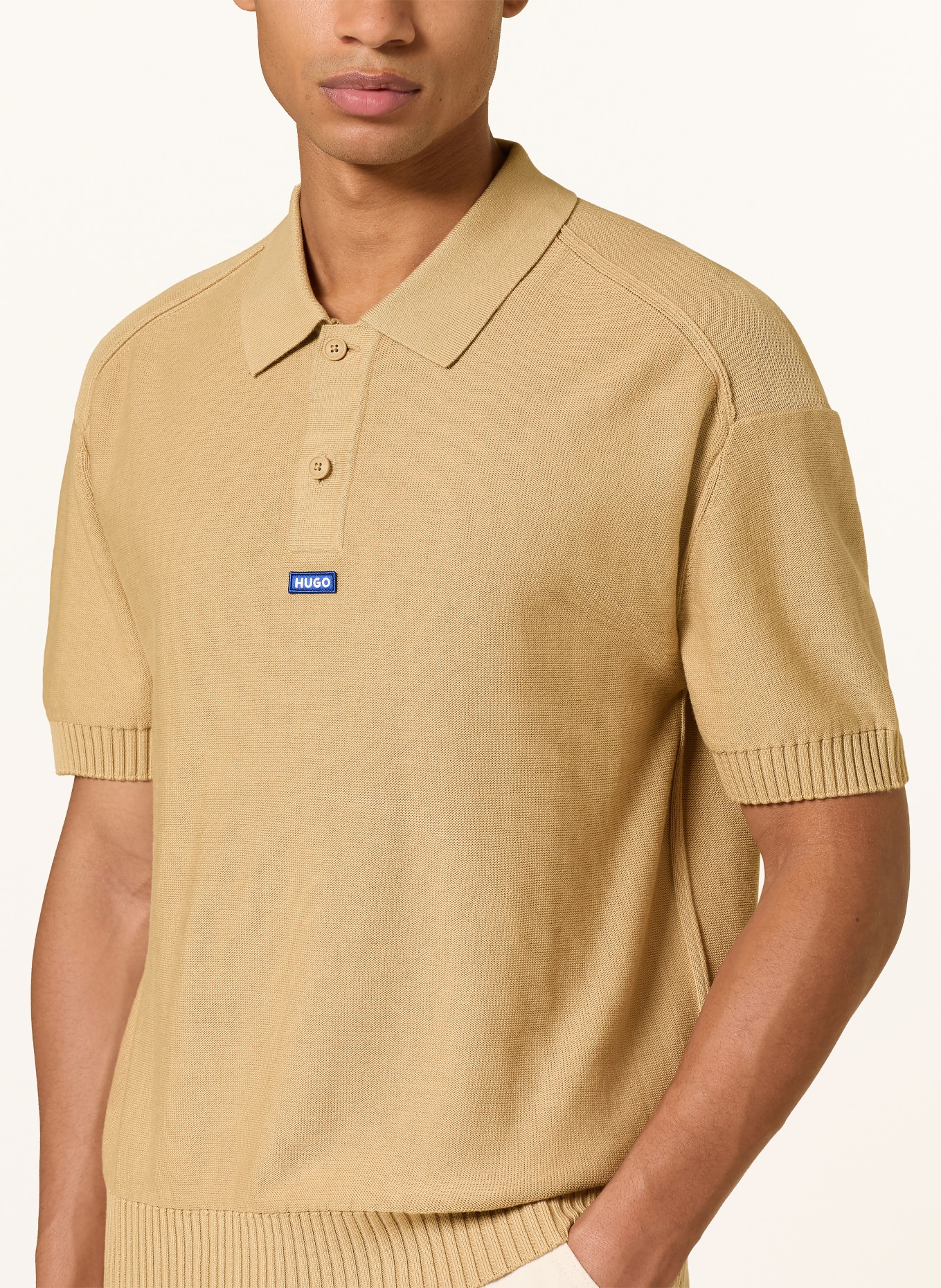 HUGO Gebreid poloshirt SAN PAISLEY: CAMEL