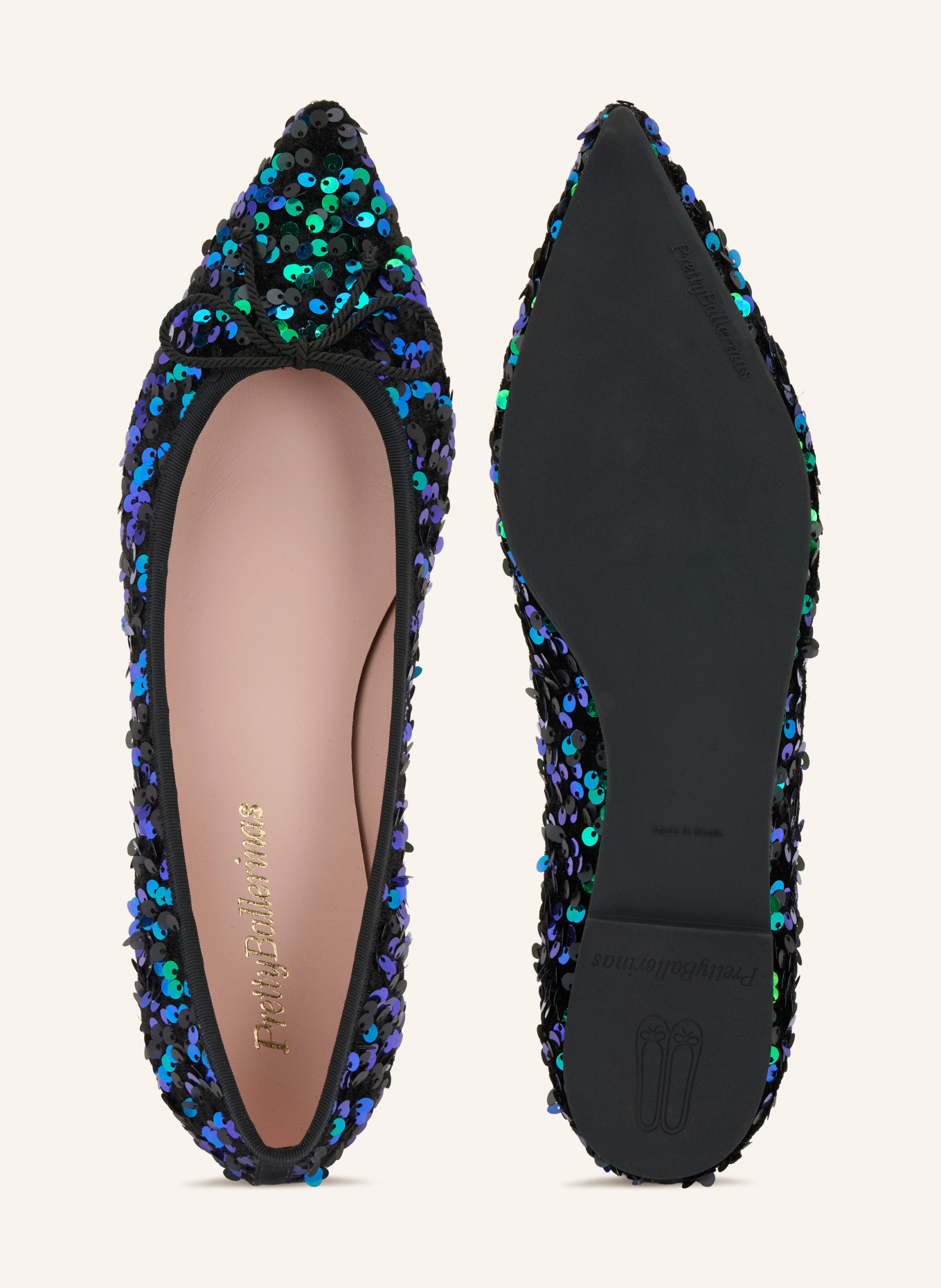 Pretty Ballerinas SALMA Ballerinas with Sequins: BLACK / DARK GREEN / GREEN