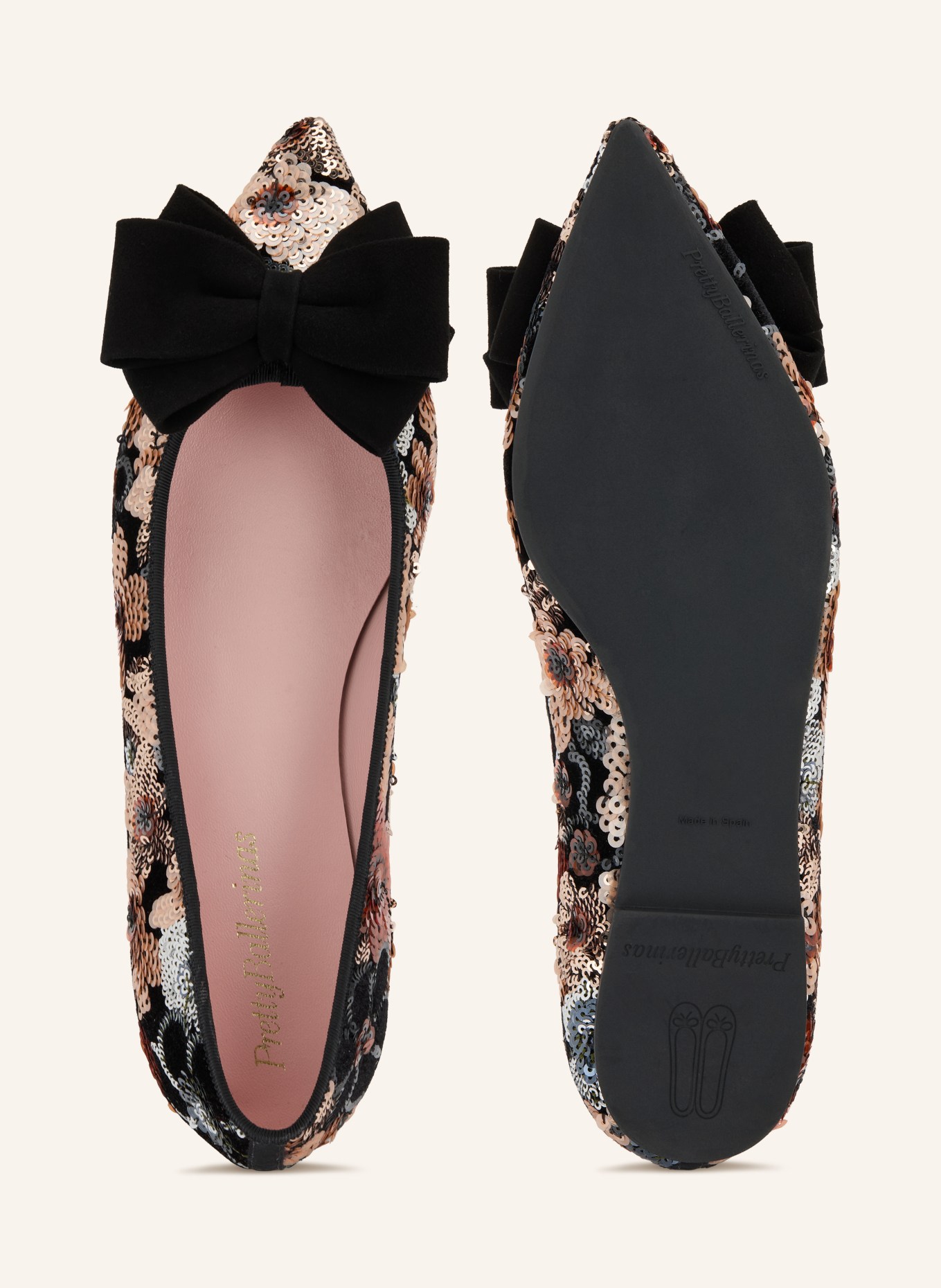 Pretty Ballerinas VIOLA Ballerinas with Sequins: BLACK / ROSE GOLD / BROWN