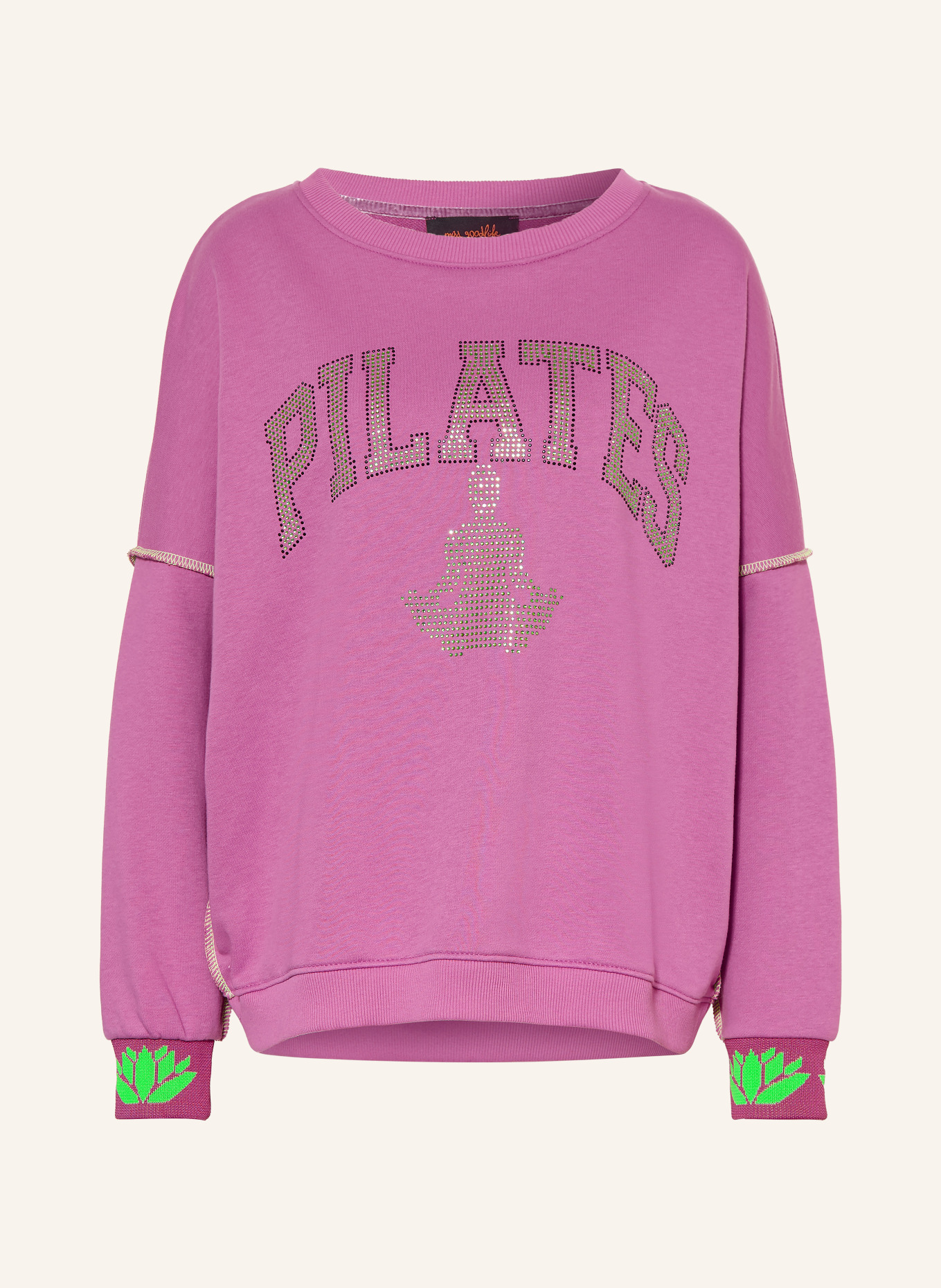 miss goodlife Sweatshirt with Rhinestones: PURPLE / NEON GREEN