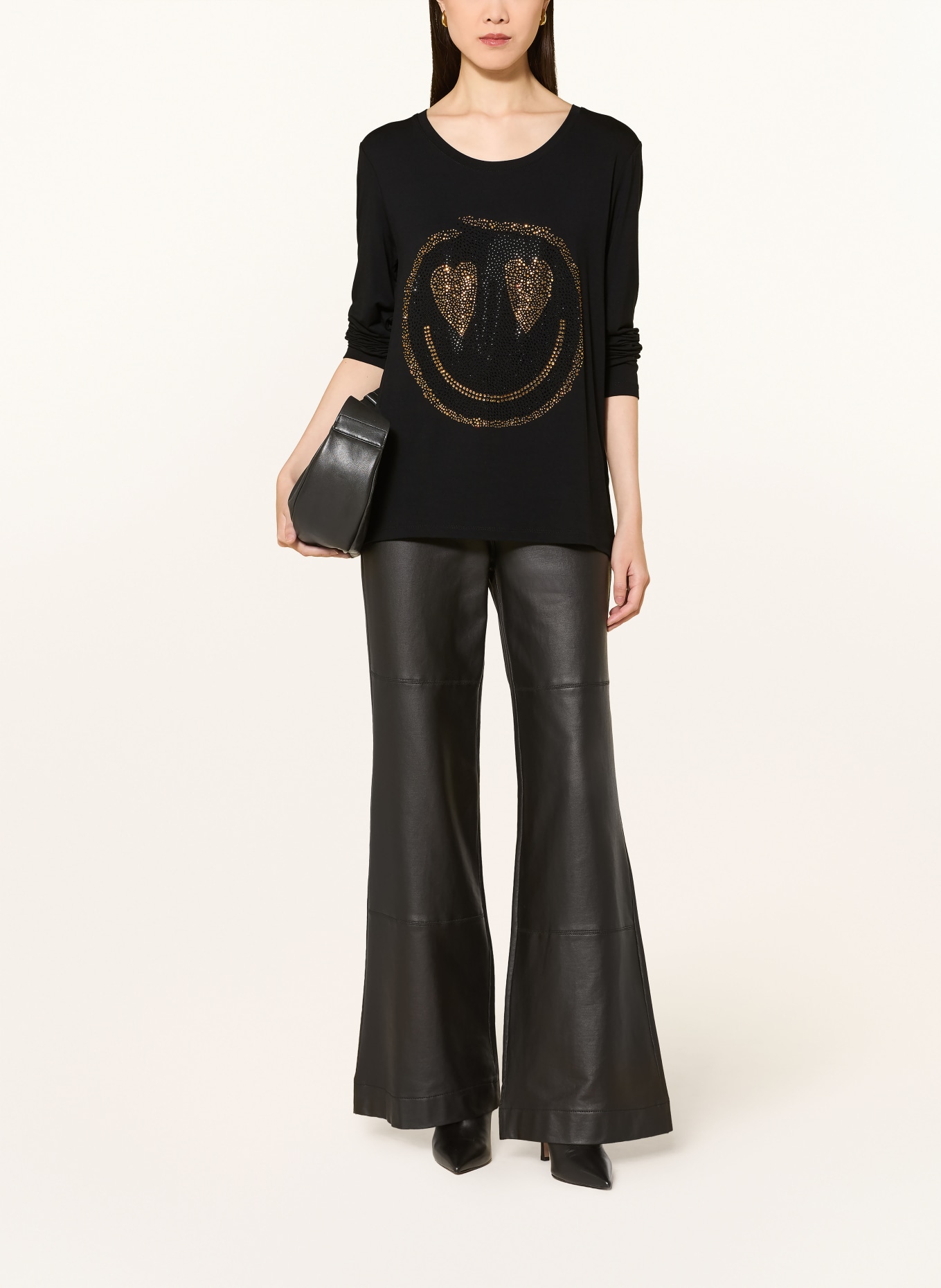 miss goodlife Longsleeve mit Schmucksteinen: SCHWARZ / GOLD