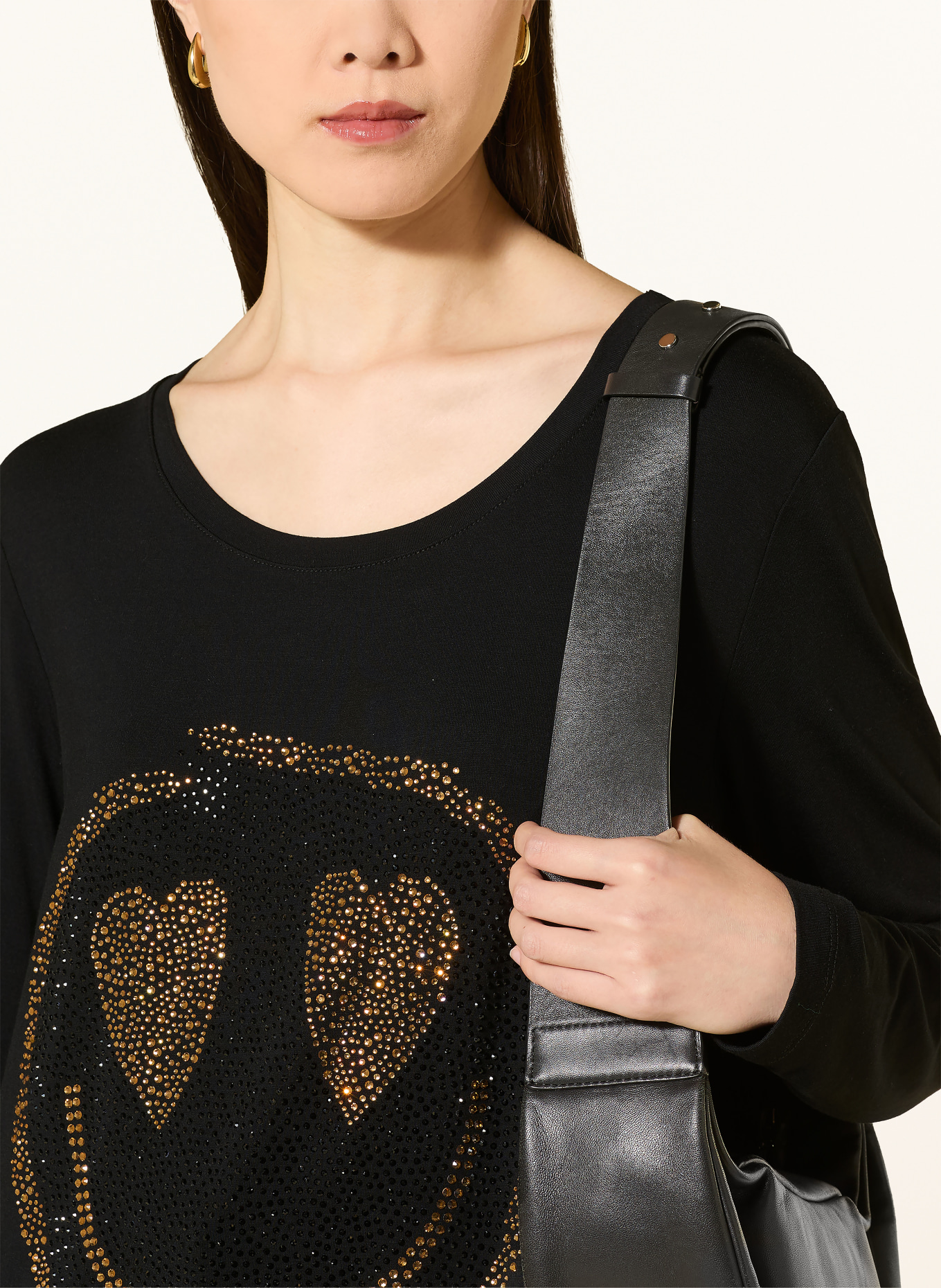 miss goodlife Longsleeve mit Schmucksteinen: SCHWARZ / GOLD