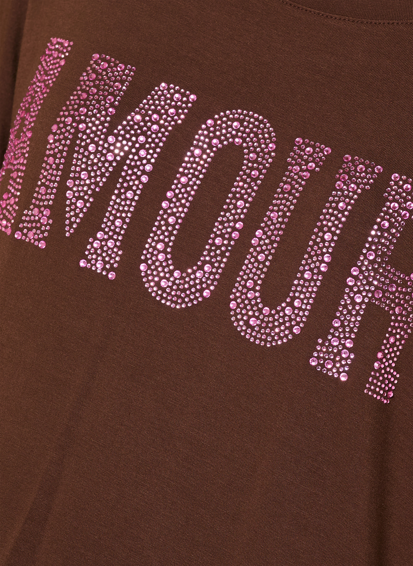 miss goodlife Longsleeve mit Schmucksteinen: DUNKELBRAUN / PINK