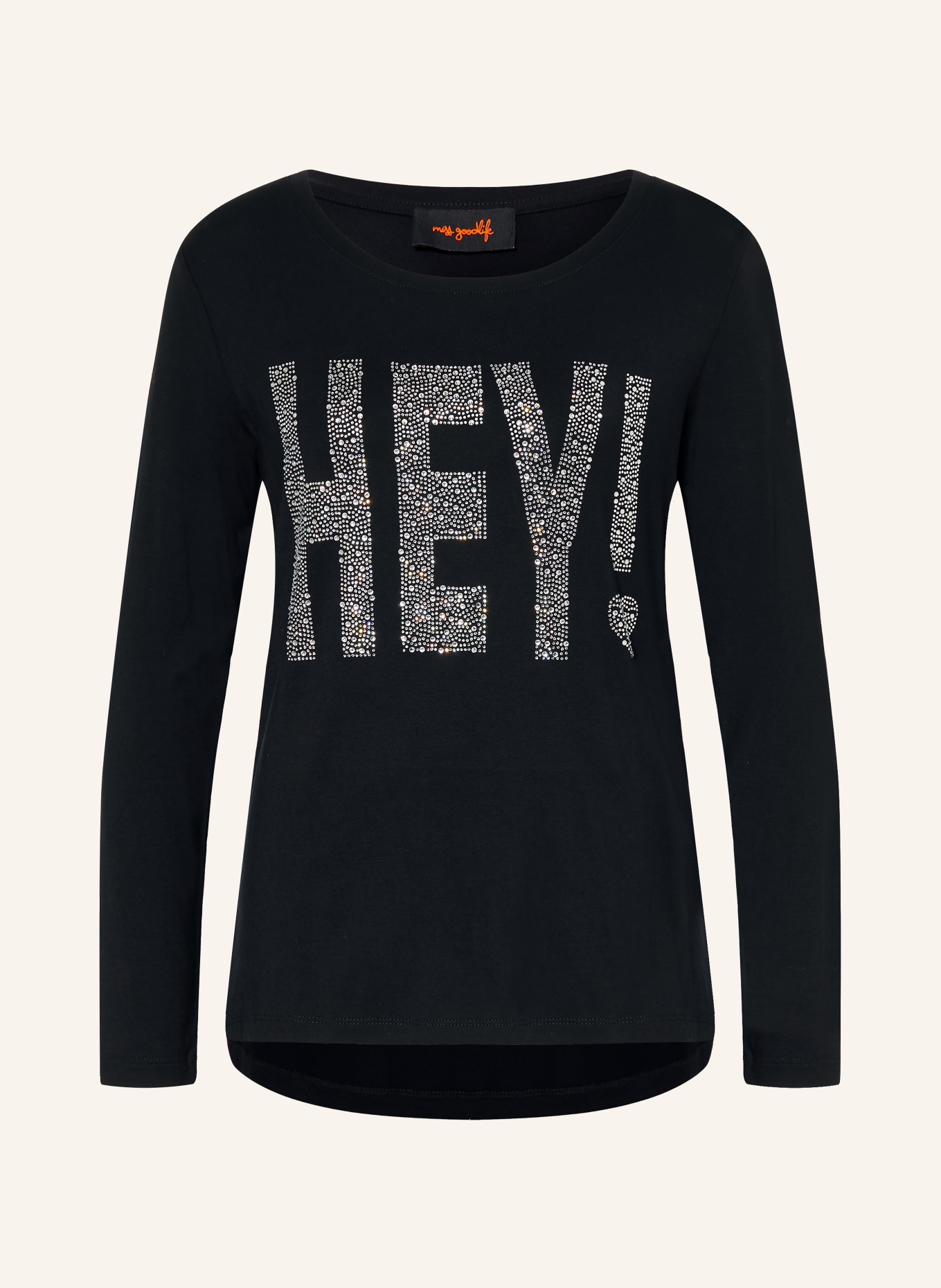 miss goodlife Longsleeve mit Schmucksteinen: SCHWARZ / SILBER