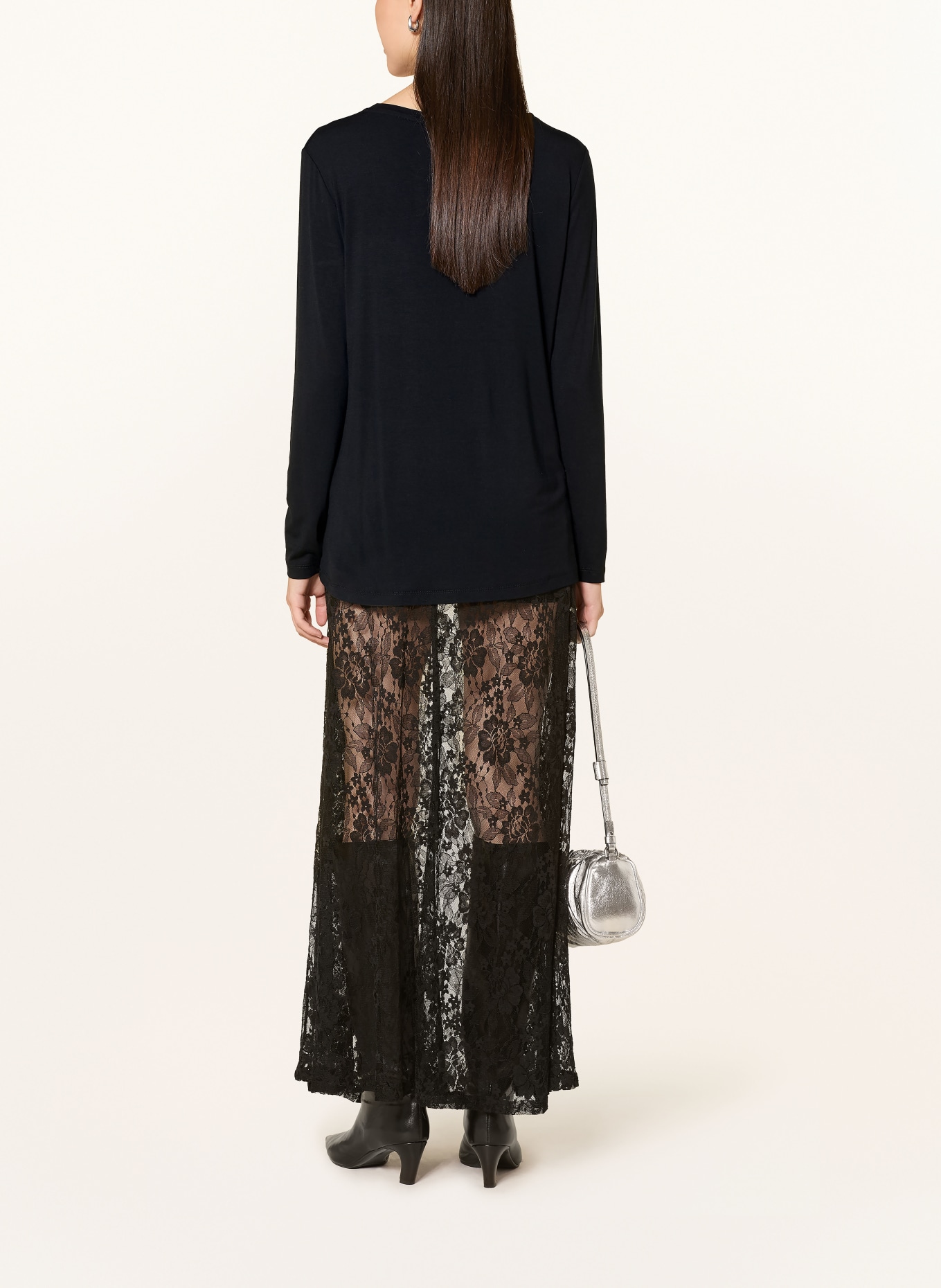 miss goodlife Longsleeve mit Schmucksteinen: SCHWARZ / SILBER