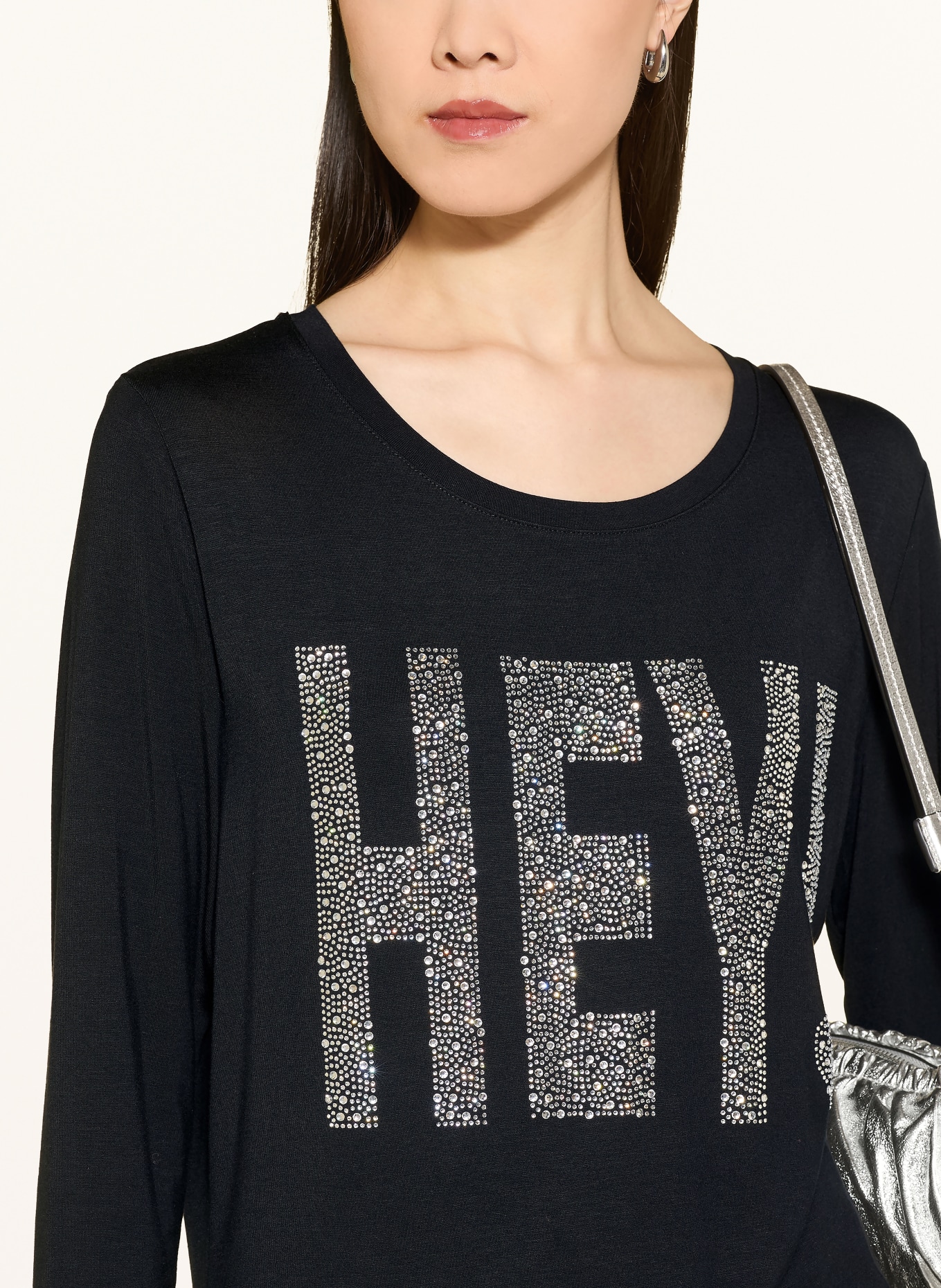 miss goodlife Longsleeve mit Schmucksteinen: SCHWARZ / SILBER