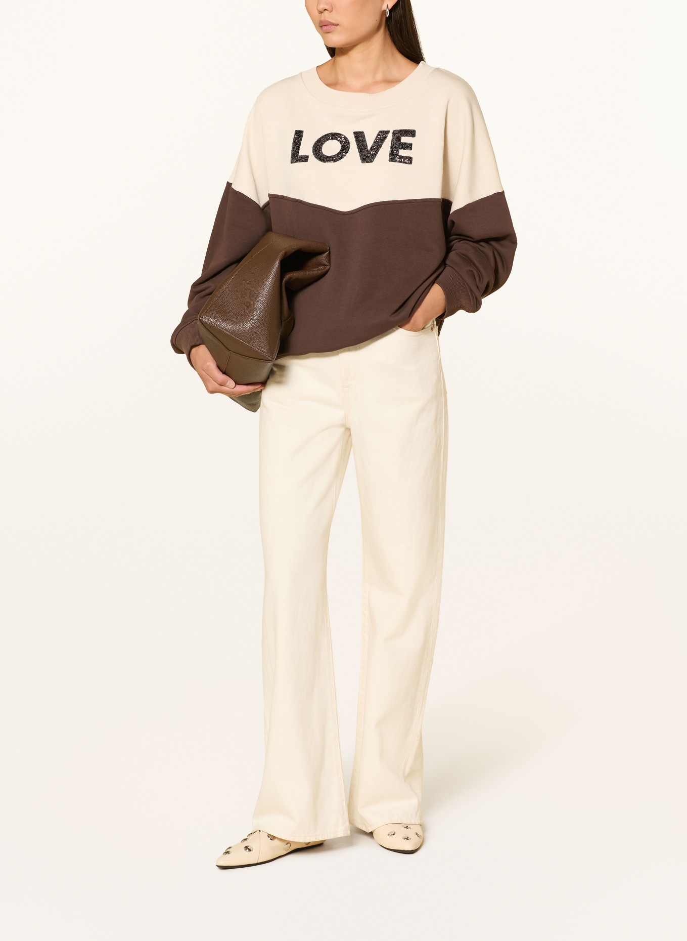 miss goodlife Sequin Sweatshirt: BEIGE / DARK BROWN