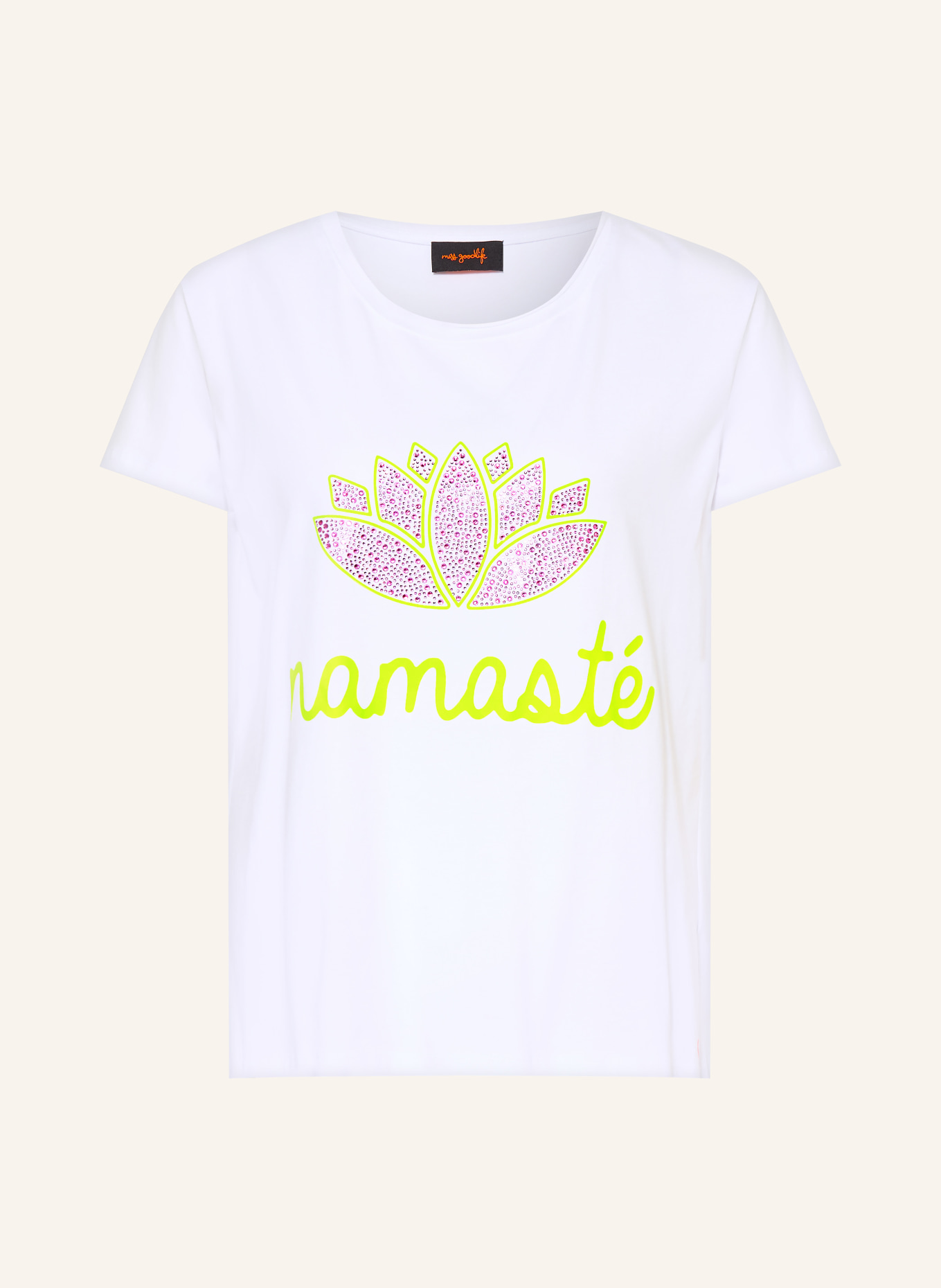 miss goodlife T-shirt med strass: VIT / ROSA / NEONGUL