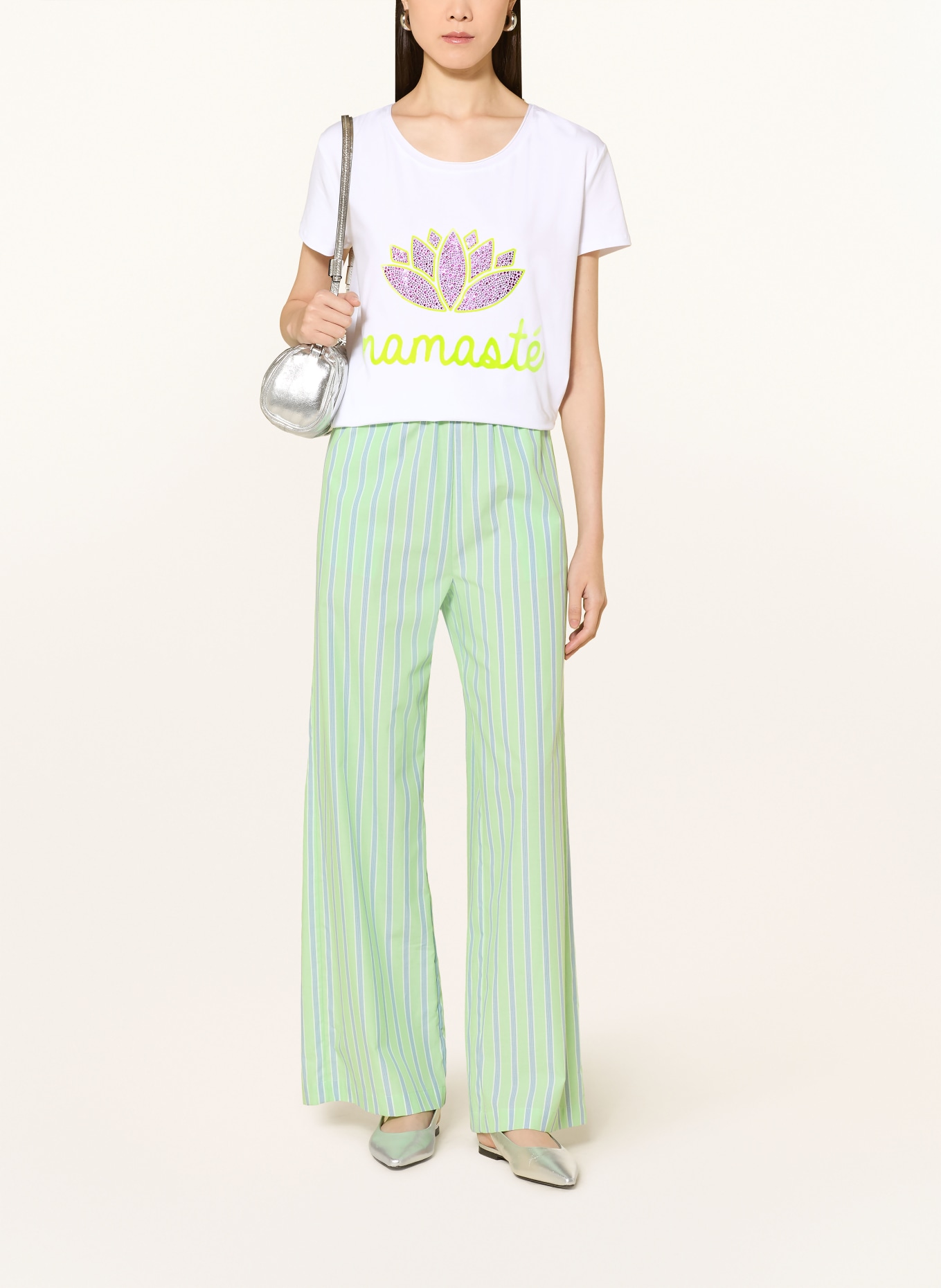 miss goodlife T-shirt med strass: VIT / ROSA / NEONGUL