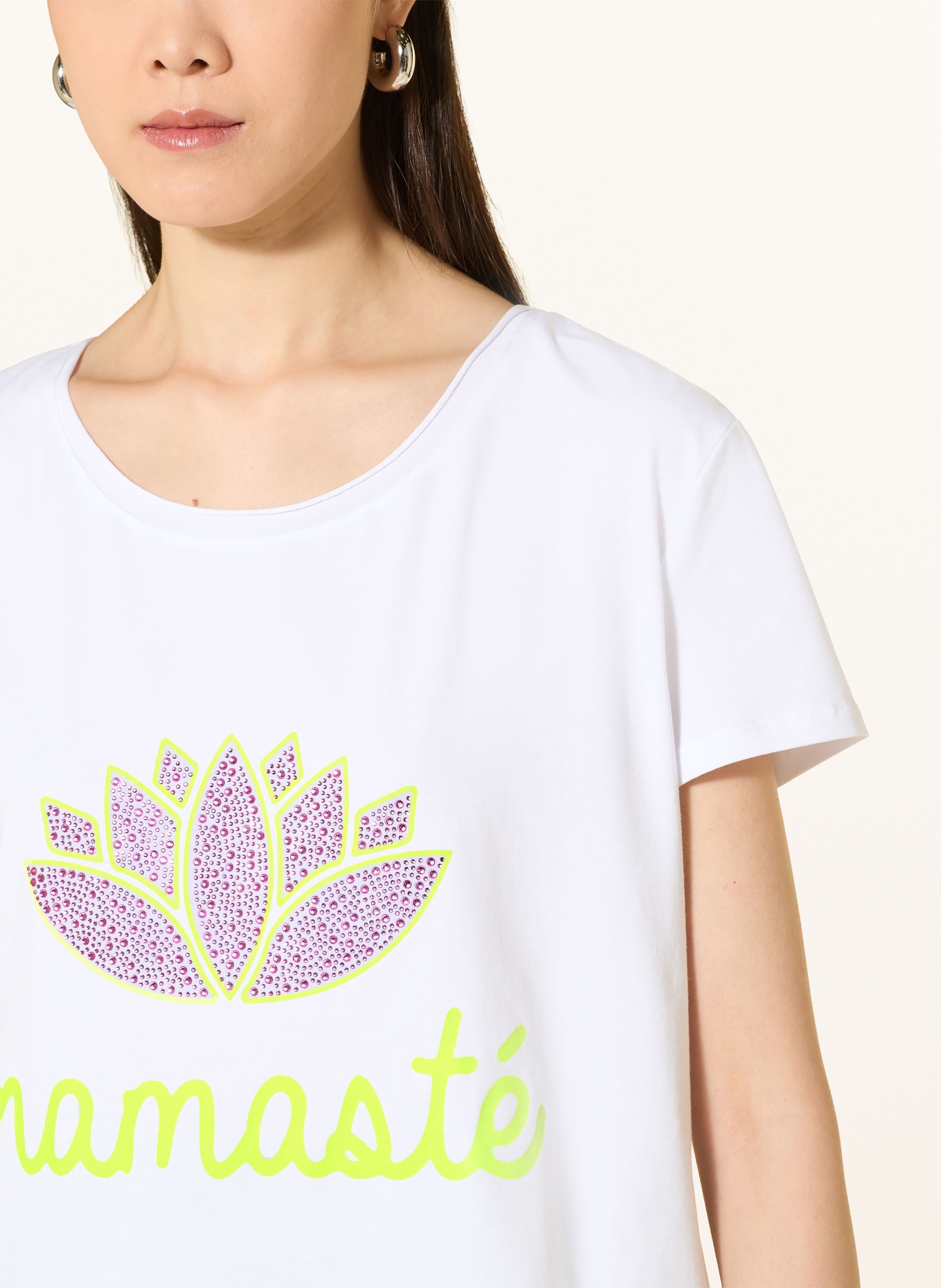 miss goodlife T-shirt med strass: VIT / ROSA / NEONGUL