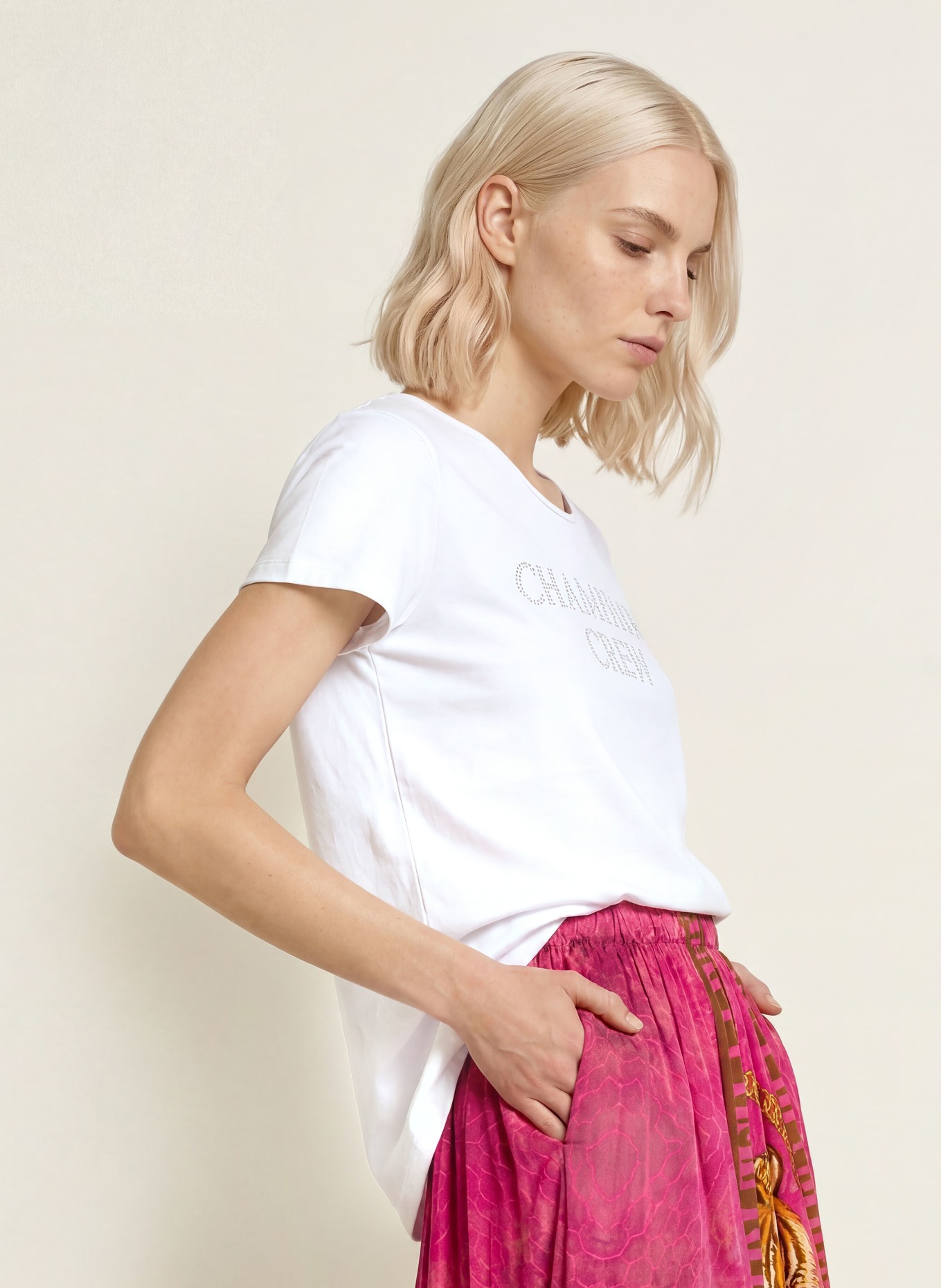 miss goodlife T-shirt orné de strass: BLANC