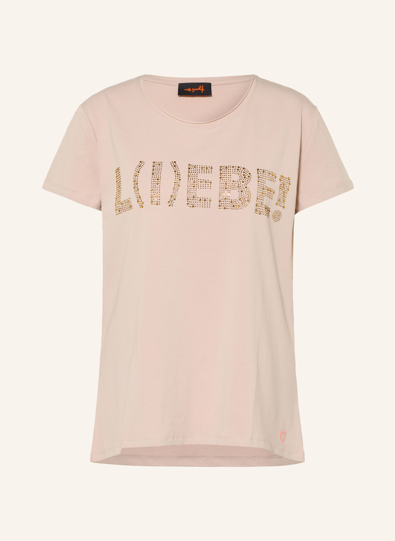 miss goodlife T-Shirt mit Schmucksteinen: BEIGE / GOLD