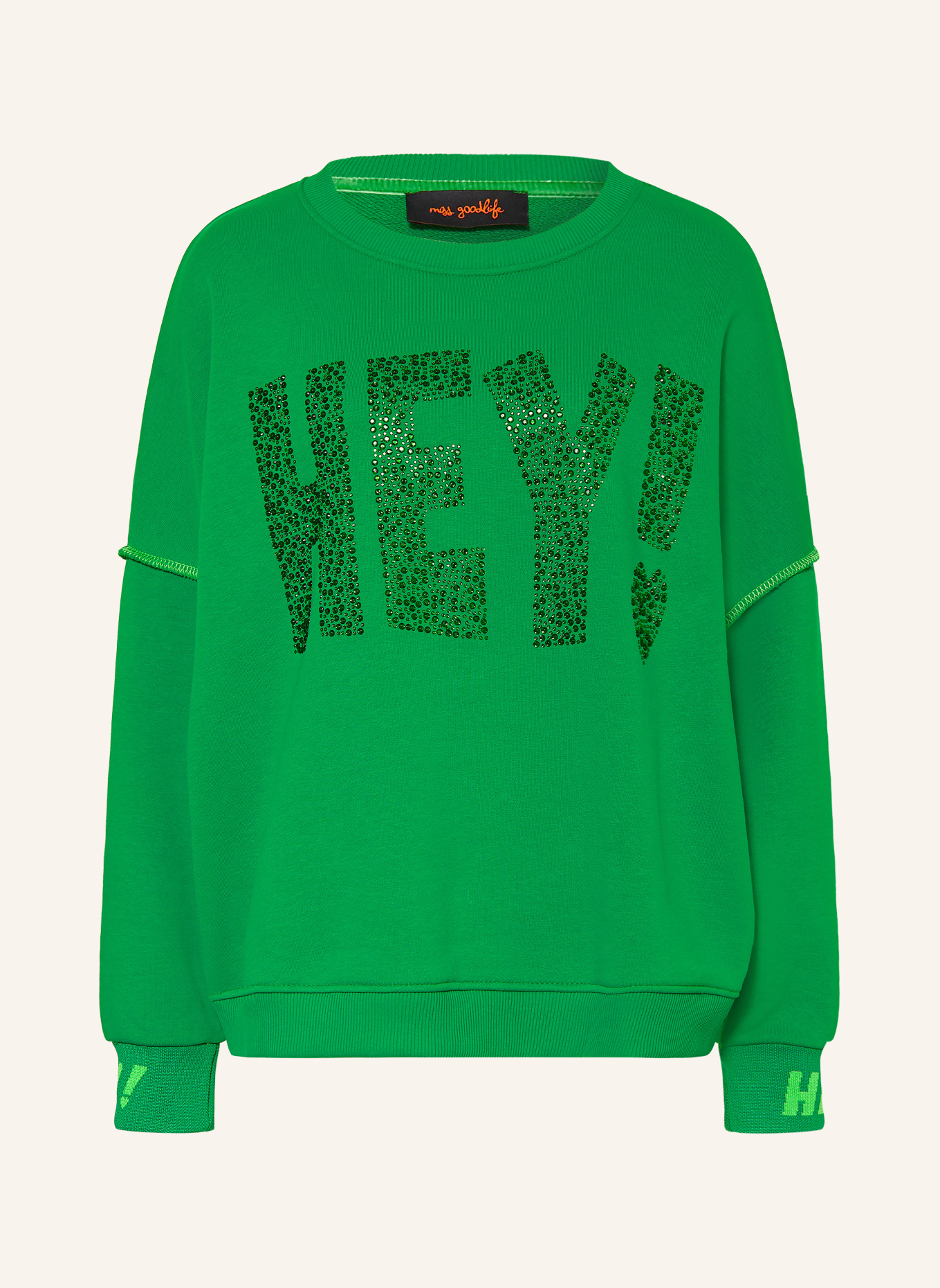 miss goodlife Oversized-tröja med strass: GRÖN