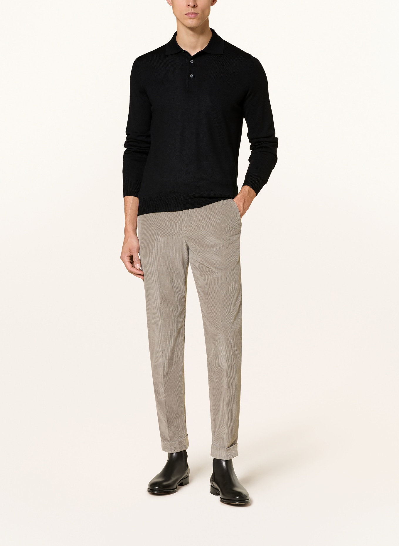 GRAN SASSO Strick-Poloshirt: SCHWARZ
