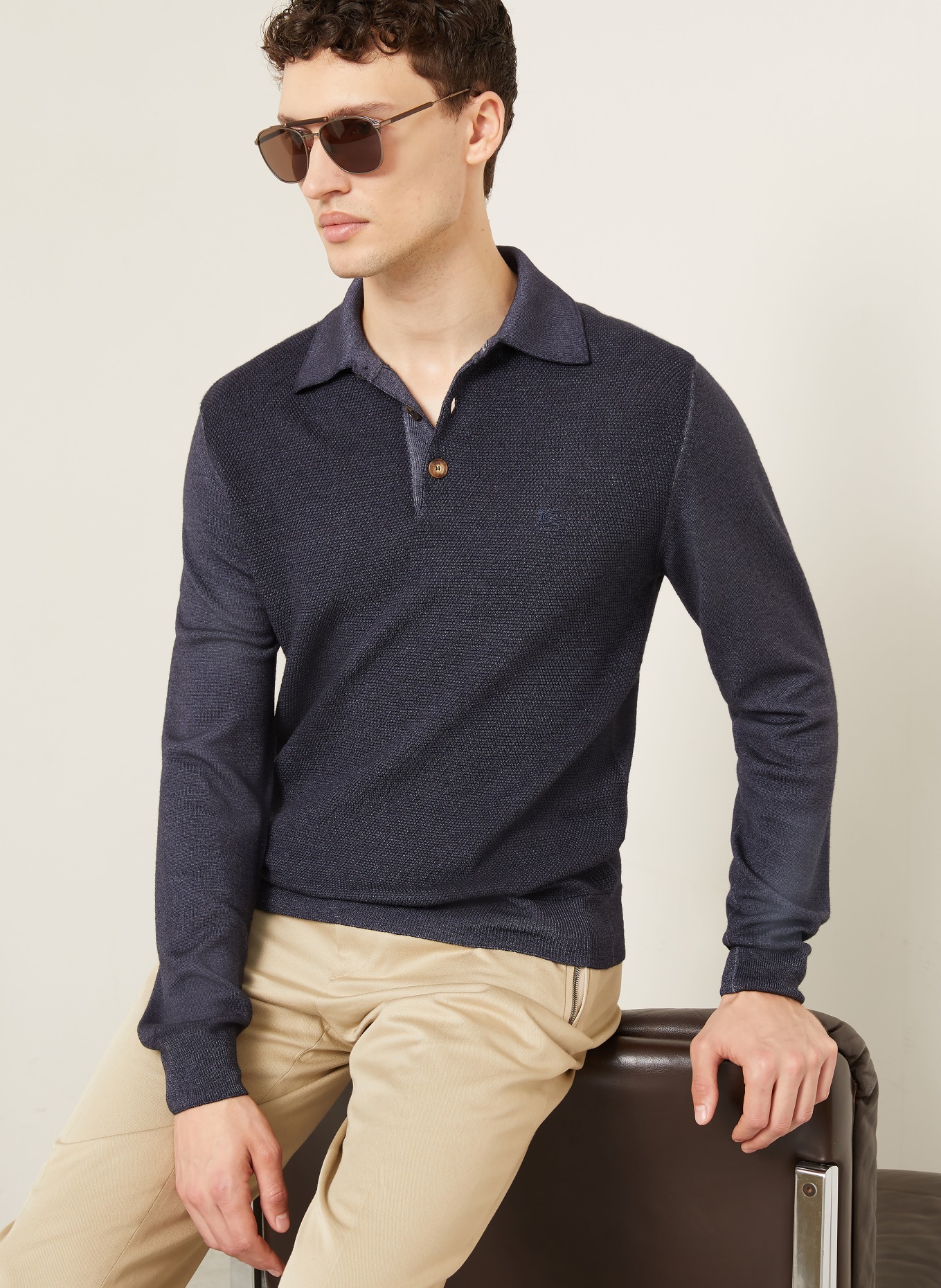 ETRO Strick-Poloshirt: DUNKELBLAU