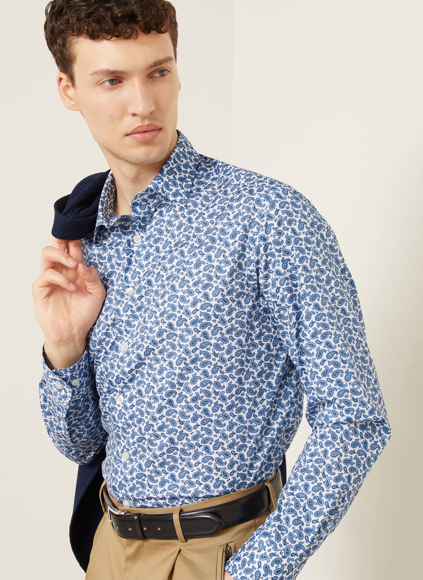 ETRO Comfort Fit Shirt: WHITE / LIGHT BLUE / DARK BLUE