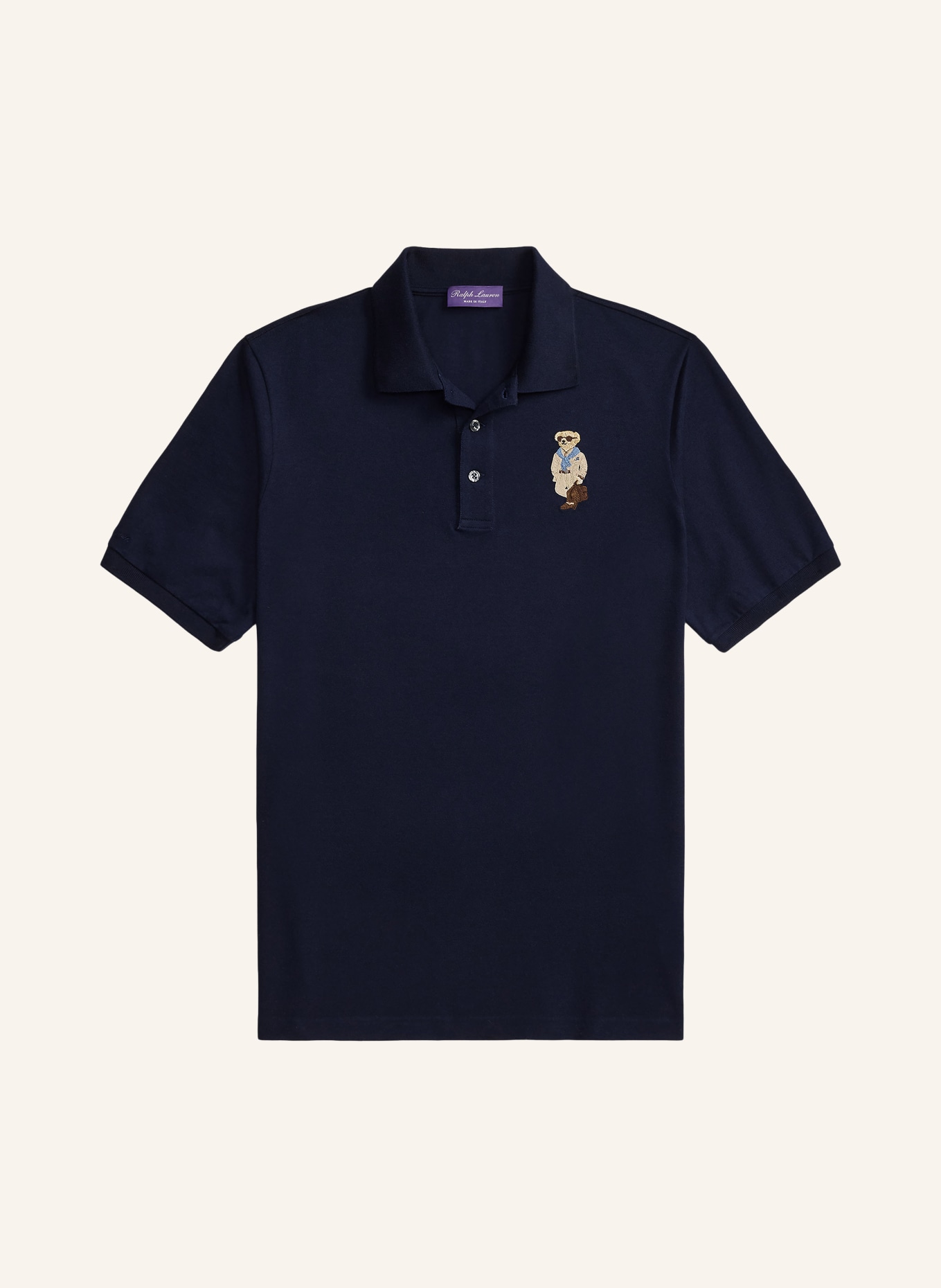 RALPH LAUREN PURPLE LABEL Piqué polo shirt: DARK BLUE / DARK BROWN / BEIGE