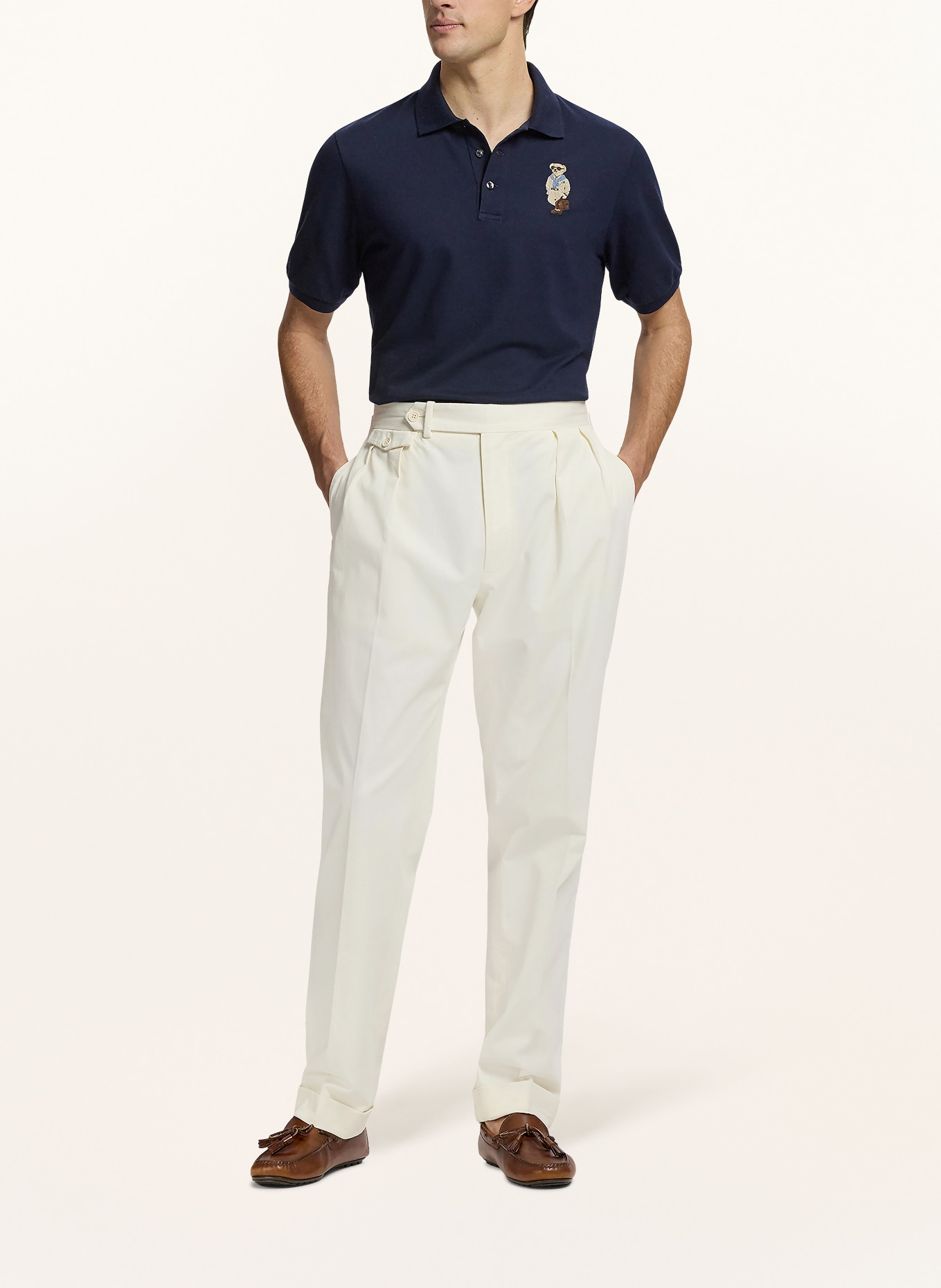 RALPH LAUREN PURPLE LABEL Piqué polo shirt: DARK BLUE / DARK BROWN / BEIGE