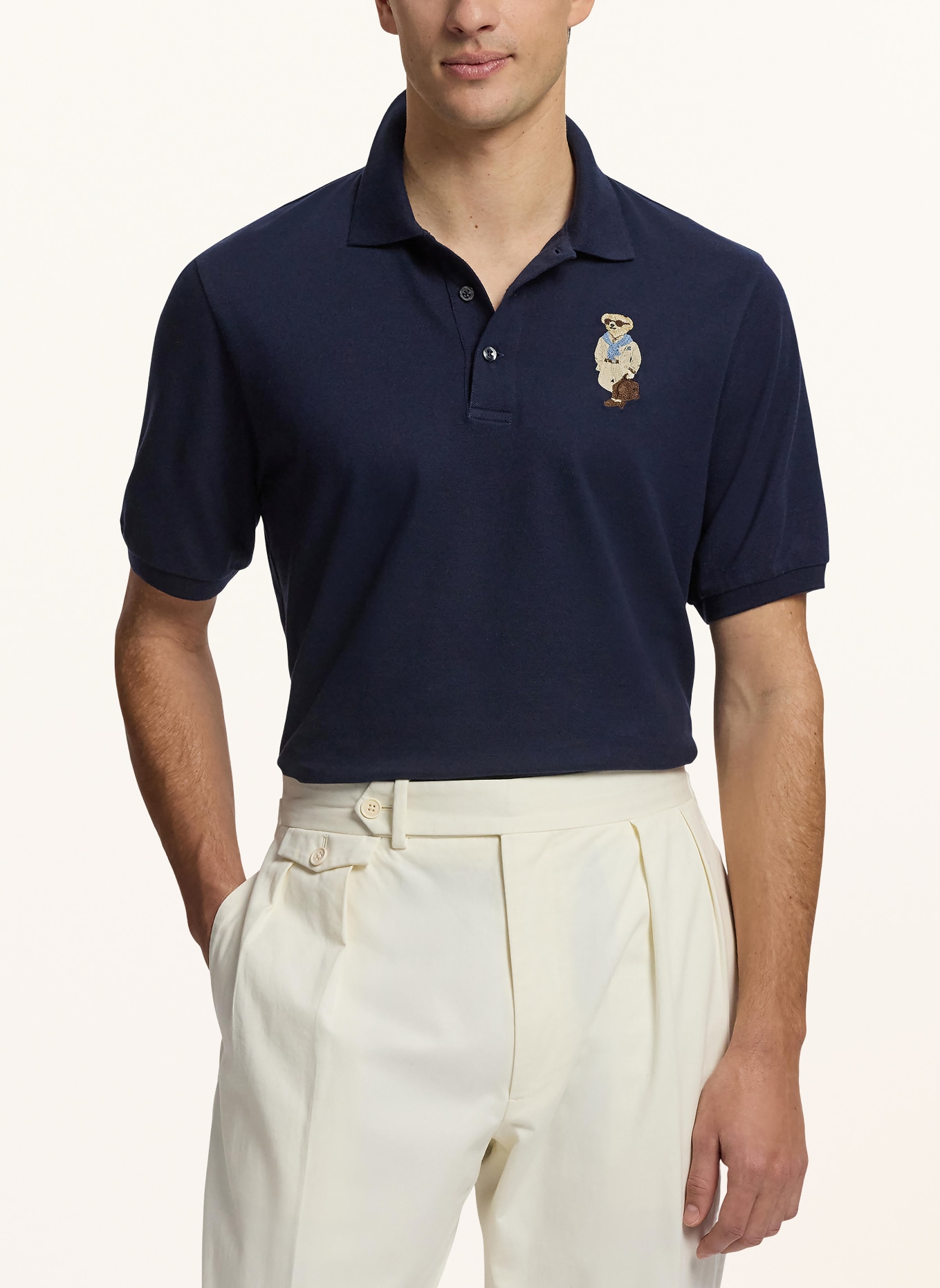 RALPH LAUREN PURPLE LABEL Piqué polo shirt: DARK BLUE / DARK BROWN / BEIGE