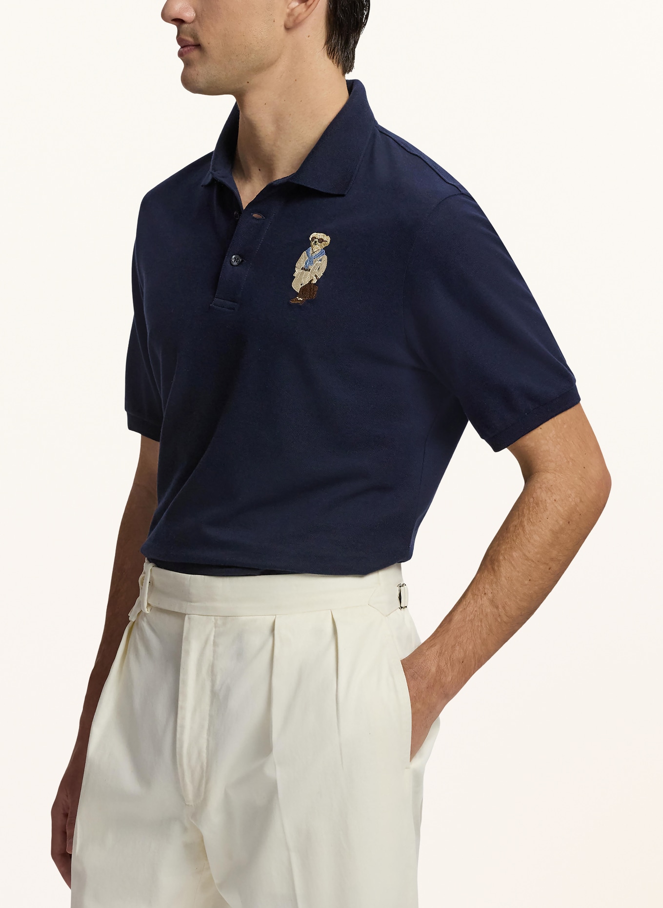 RALPH LAUREN PURPLE LABEL Piqué polo shirt: DARK BLUE / DARK BROWN / BEIGE