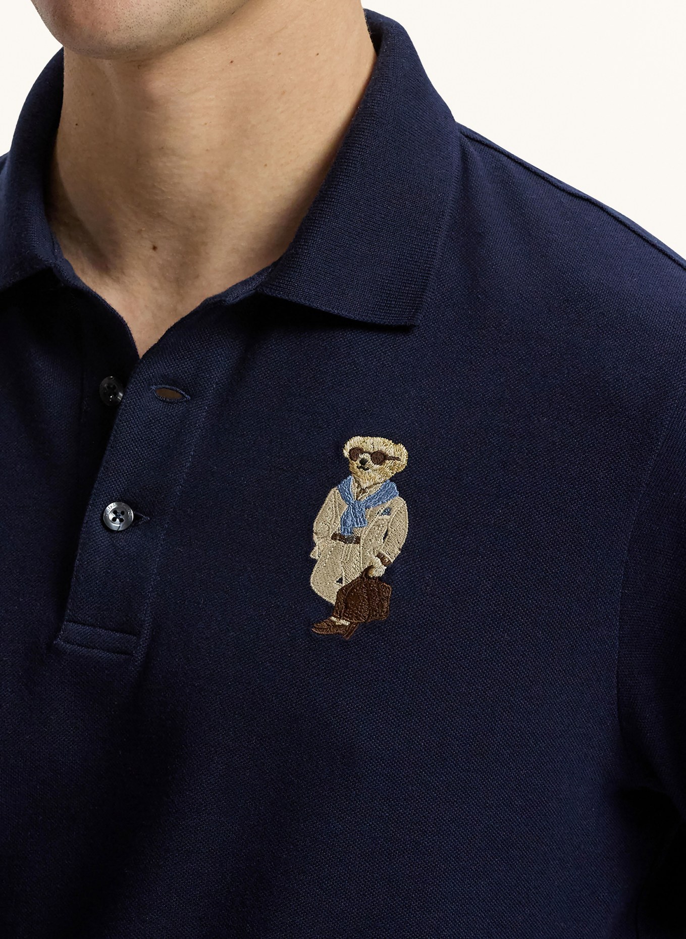RALPH LAUREN PURPLE LABEL Piqué polo shirt: DARK BLUE / DARK BROWN / BEIGE